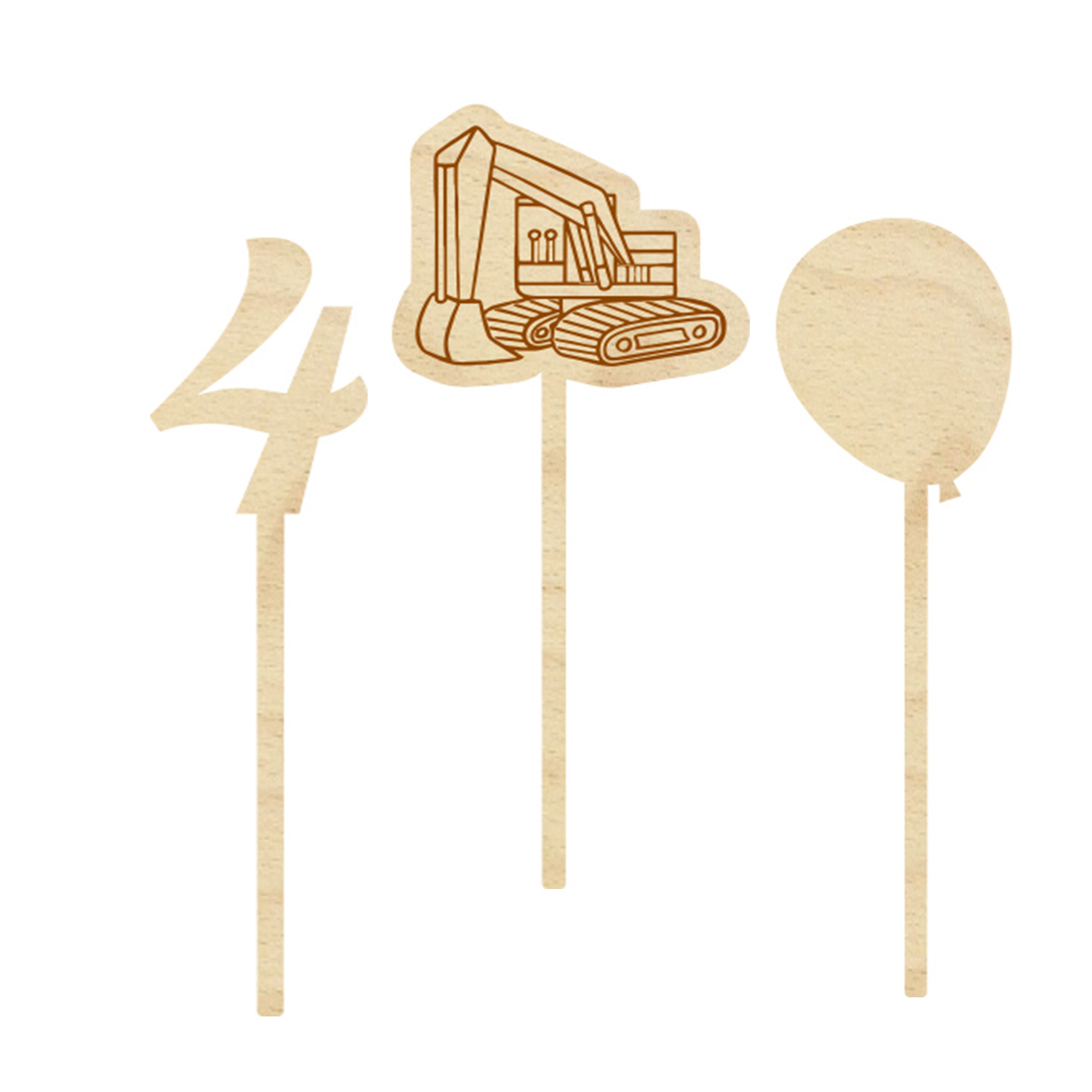 Topper urodzinowy na tort pik drewniany koparka cyfra balonik zestaw 3 szt. dekoracja na urodziny roczek