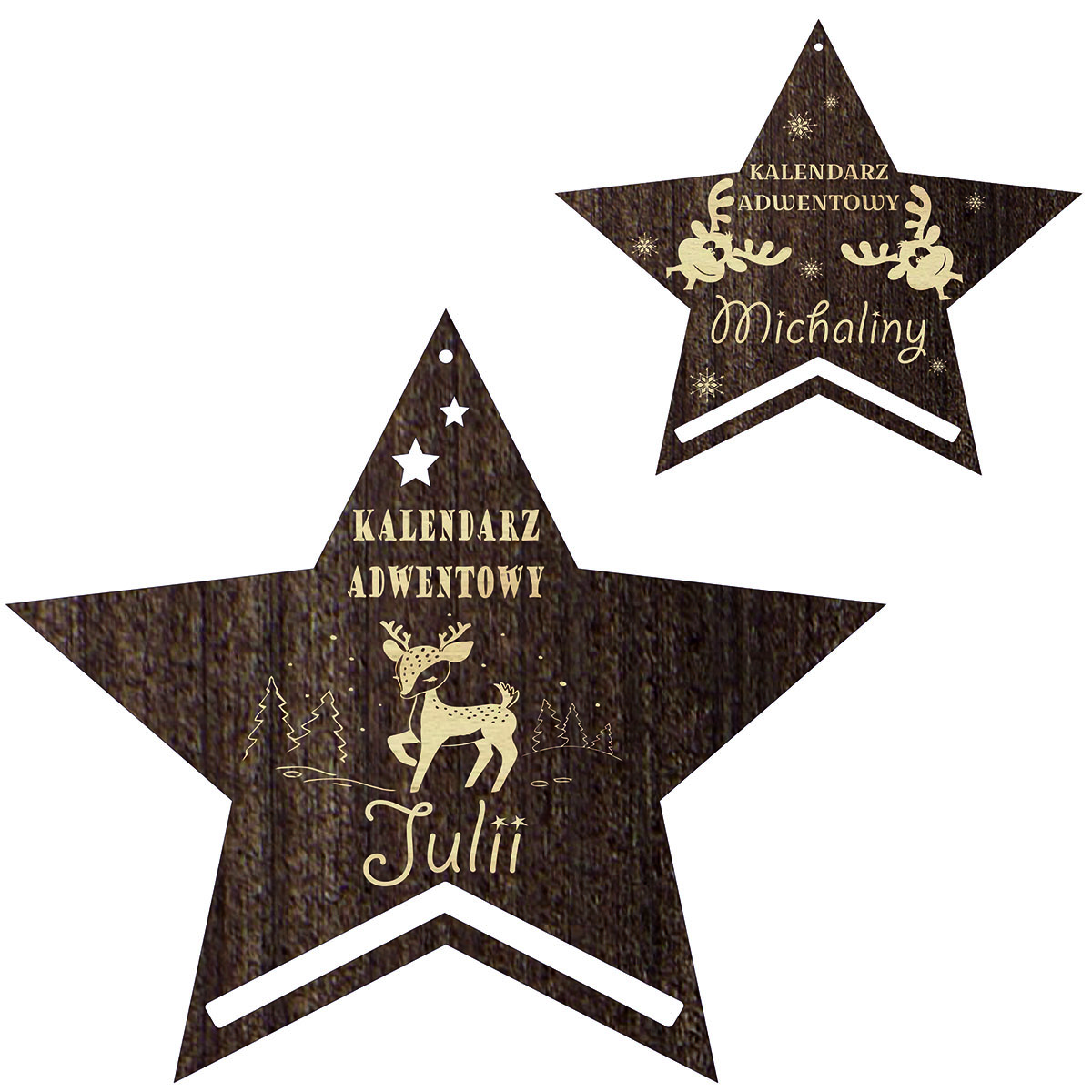Kalendarz adwentowy drewniany tabliczka domek baza gwiazdka IMIĘ