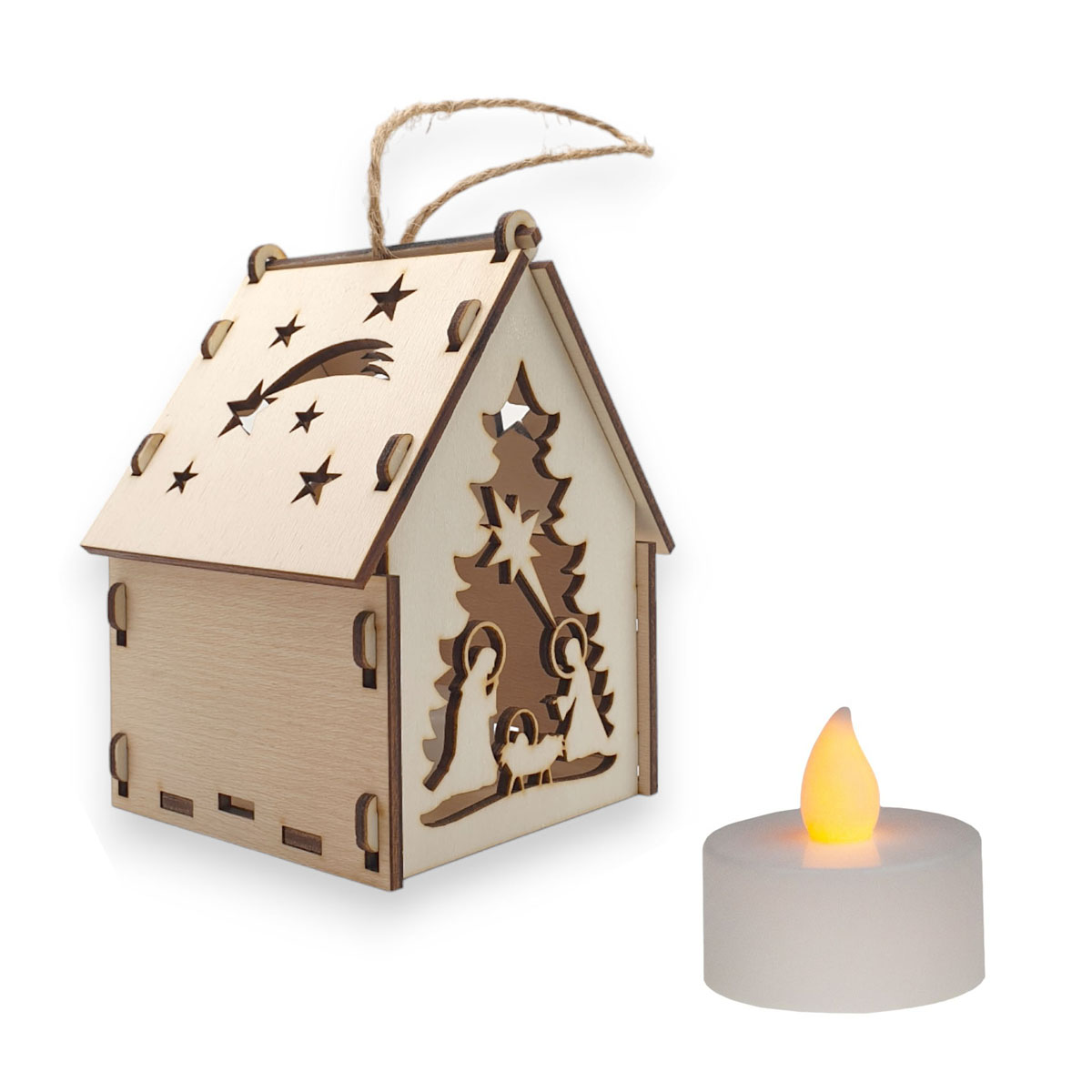 Drewniany lampion adwentowy na Roraty, dekoracyjny domek LED na Boże Narodzenie 4 wzory