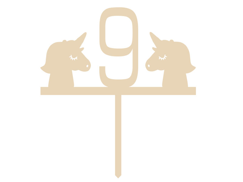 Topper drewniany na tort Urodziny z cyfrą Jednorożec