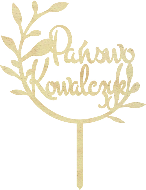 Topper napis na tort dekoracja na Ślub Nazwisko Pary Młodej pik drewniany gałązki