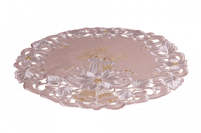 Obrus Świąteczny Boże Narodzenie 40cm koło. BN 8963/E Kolor: beżowy