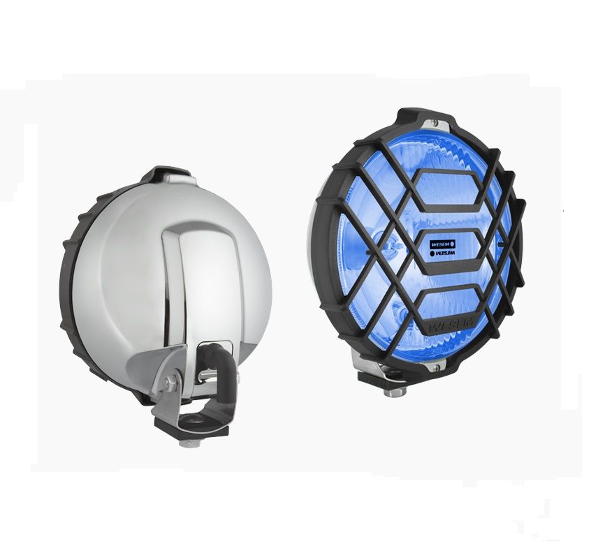 Drogowy reflektor halogenowy w chromowanej obudowie błękitny HO2.23161 Wesem