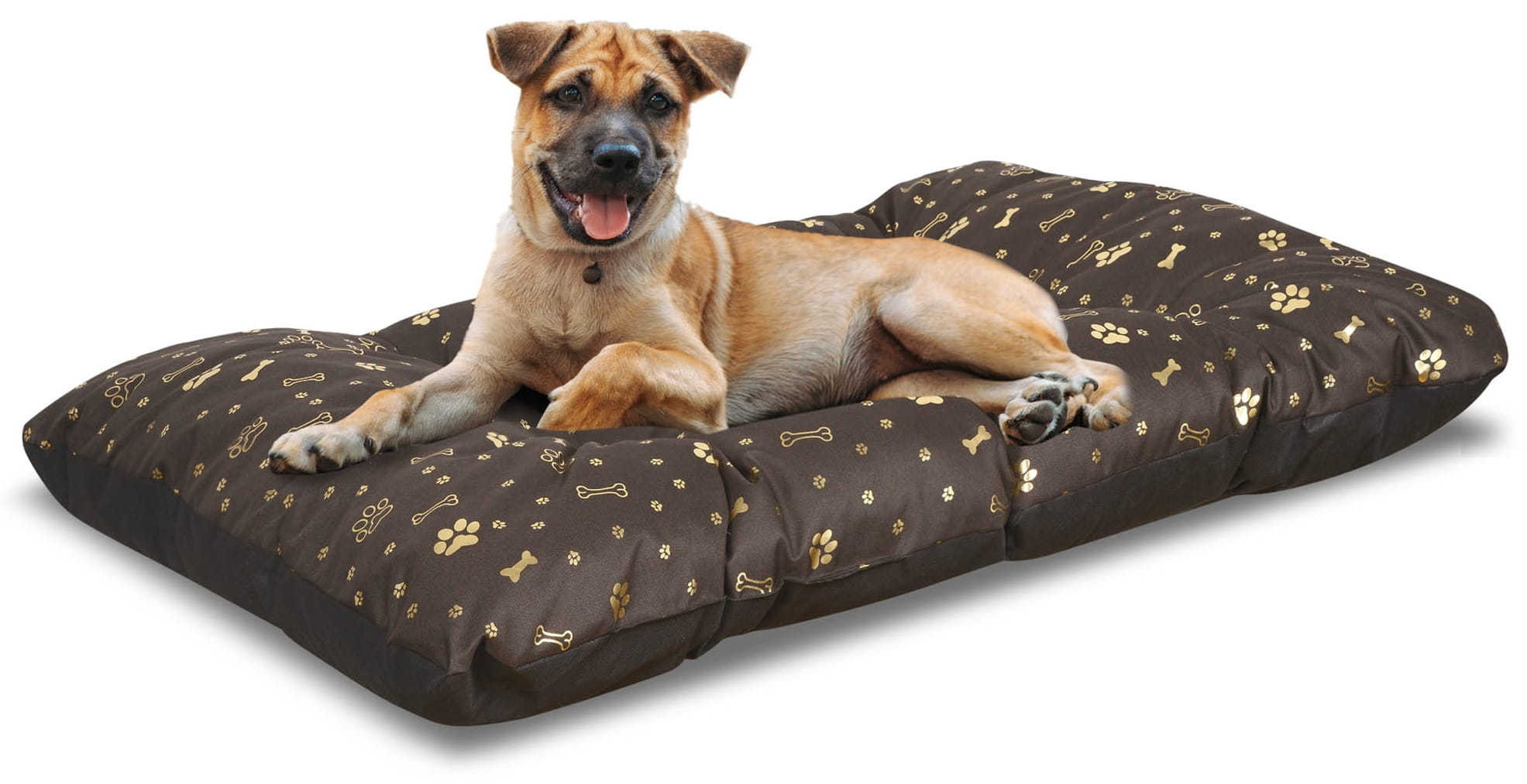 Legowisko dla psa poduszka PRESTIGE 80x60 cm wodoodporna kości złote