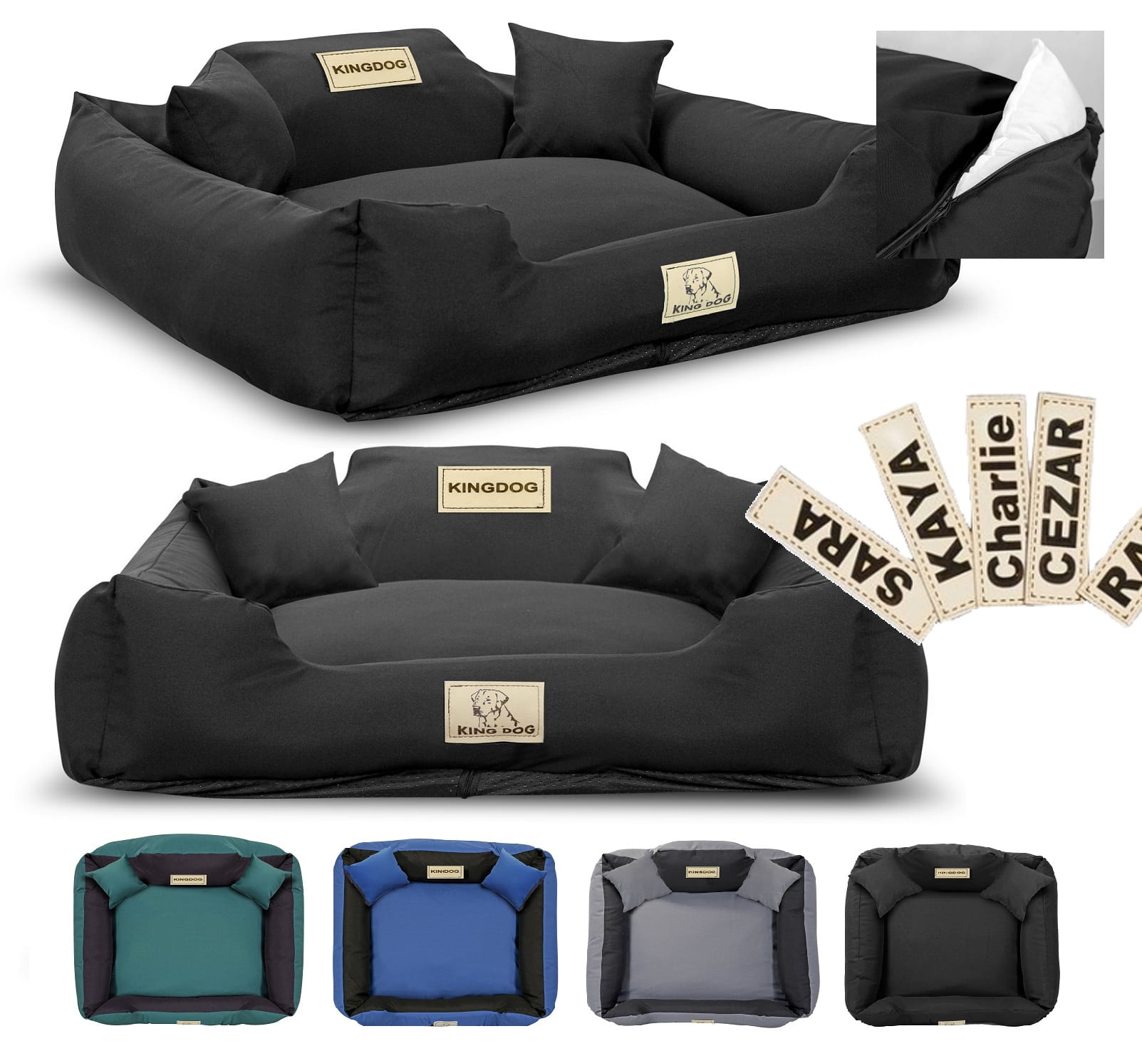Legowisko dla psa kojec KINGDOG MM43 75x65 cm personalizowane rozbieralne antyslip czarne