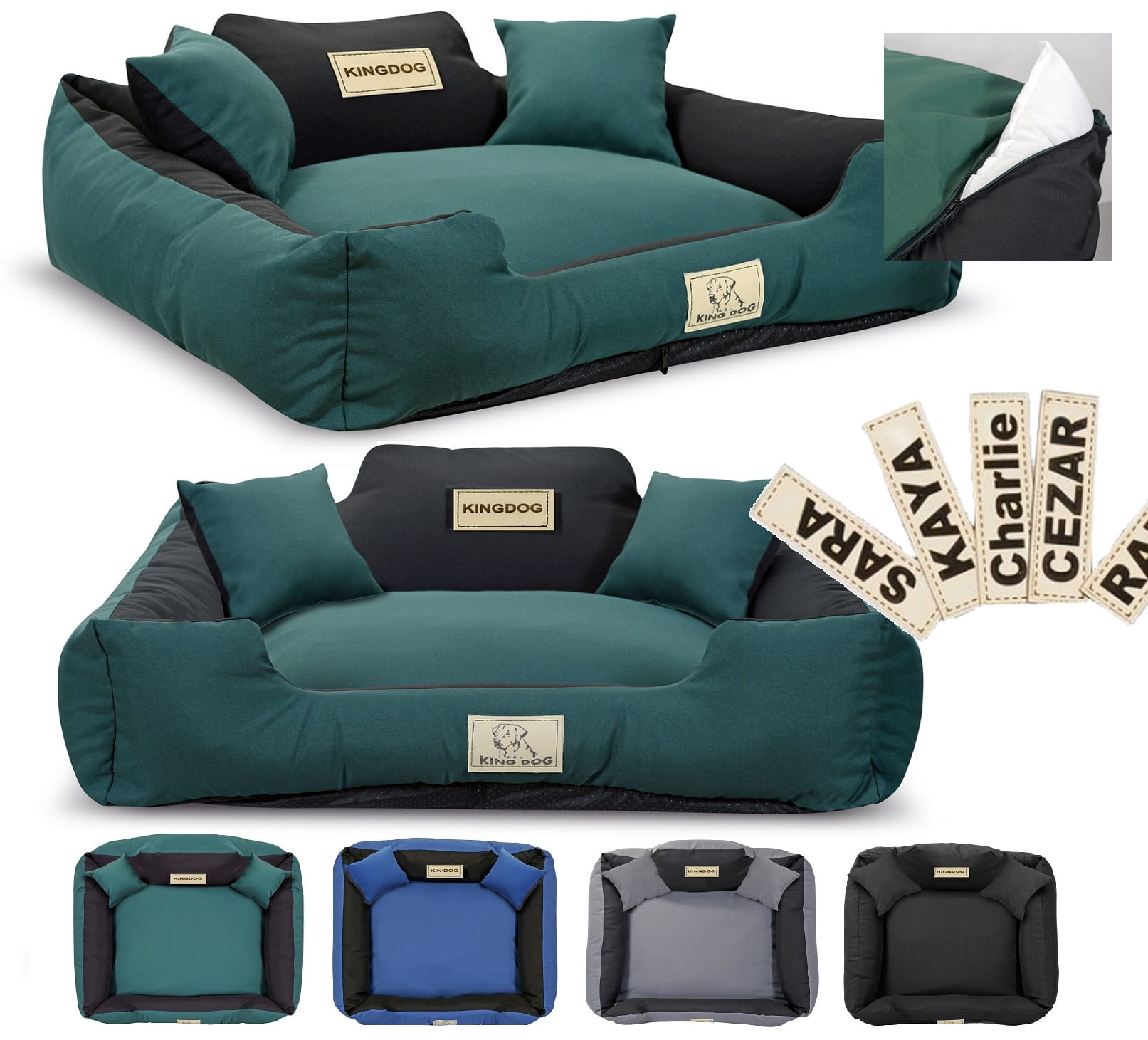 Legowisko dla psa kojec KINGDOG MM43 75x65 cm personalizowane rozbieralne antyslip zielone