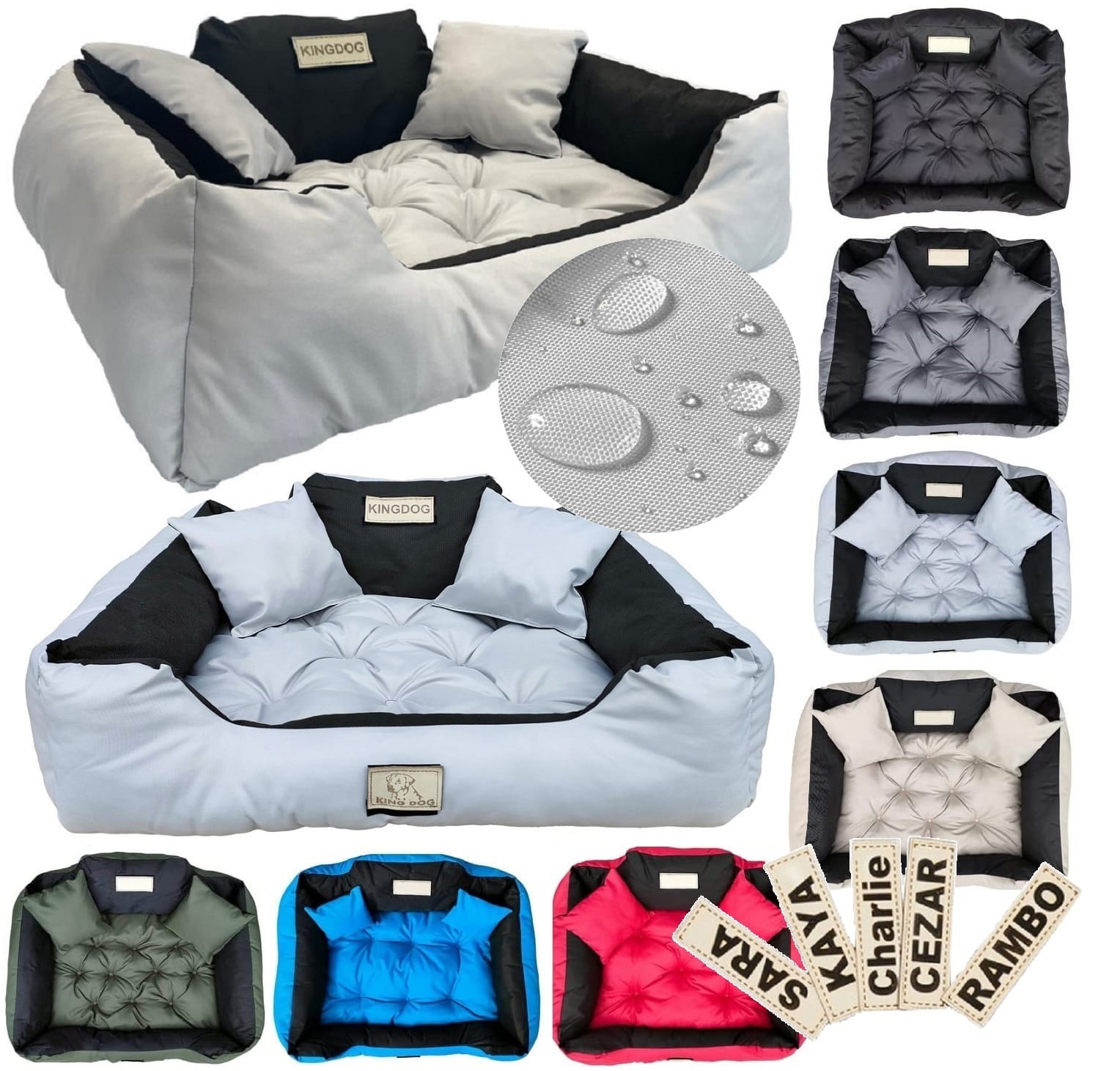 Legowisko dla psa kojec KINGDOG 75x65 cm personalizowane wodoodporne jasnoszare