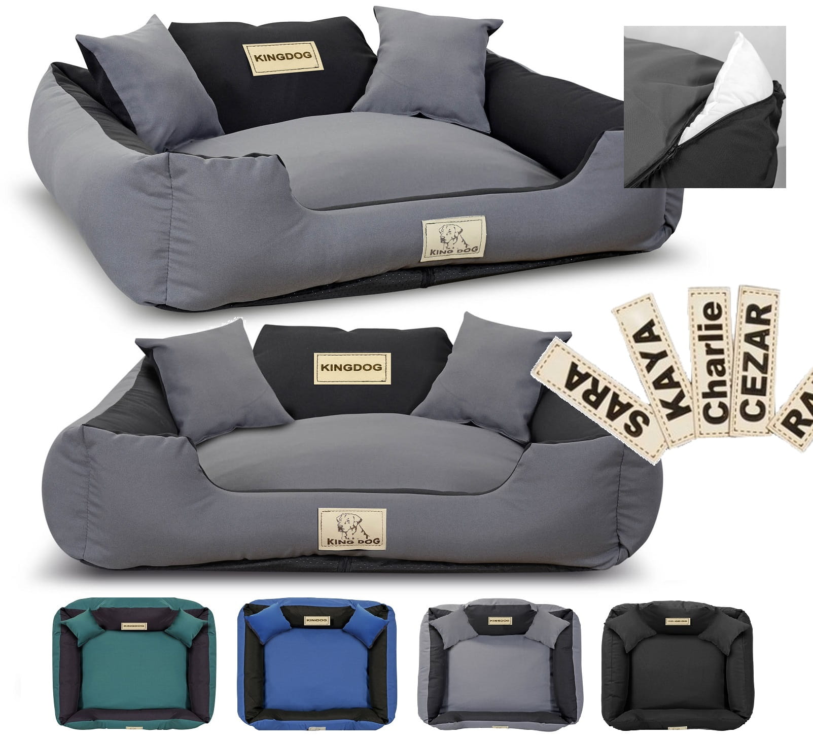 Legowisko dla psa kojec KINGDOG MM43 100x75 cm personalizowane rozbieralne antyslip ciemnoszare