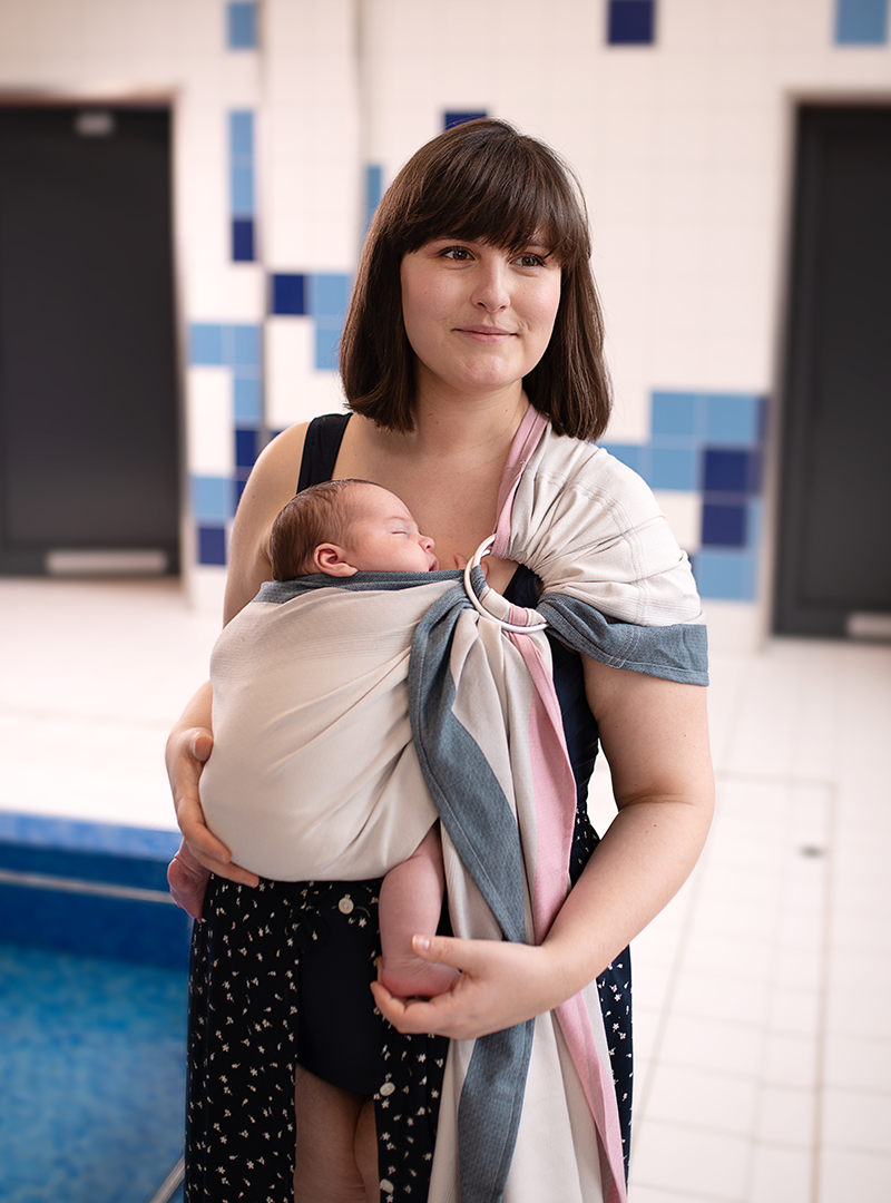 Chusta do noszenia dzieci DIAMOND CREAMY RING - 100% bawełna, chusta kółkowa, rozmiar: 2,1 m,splot diamentowy