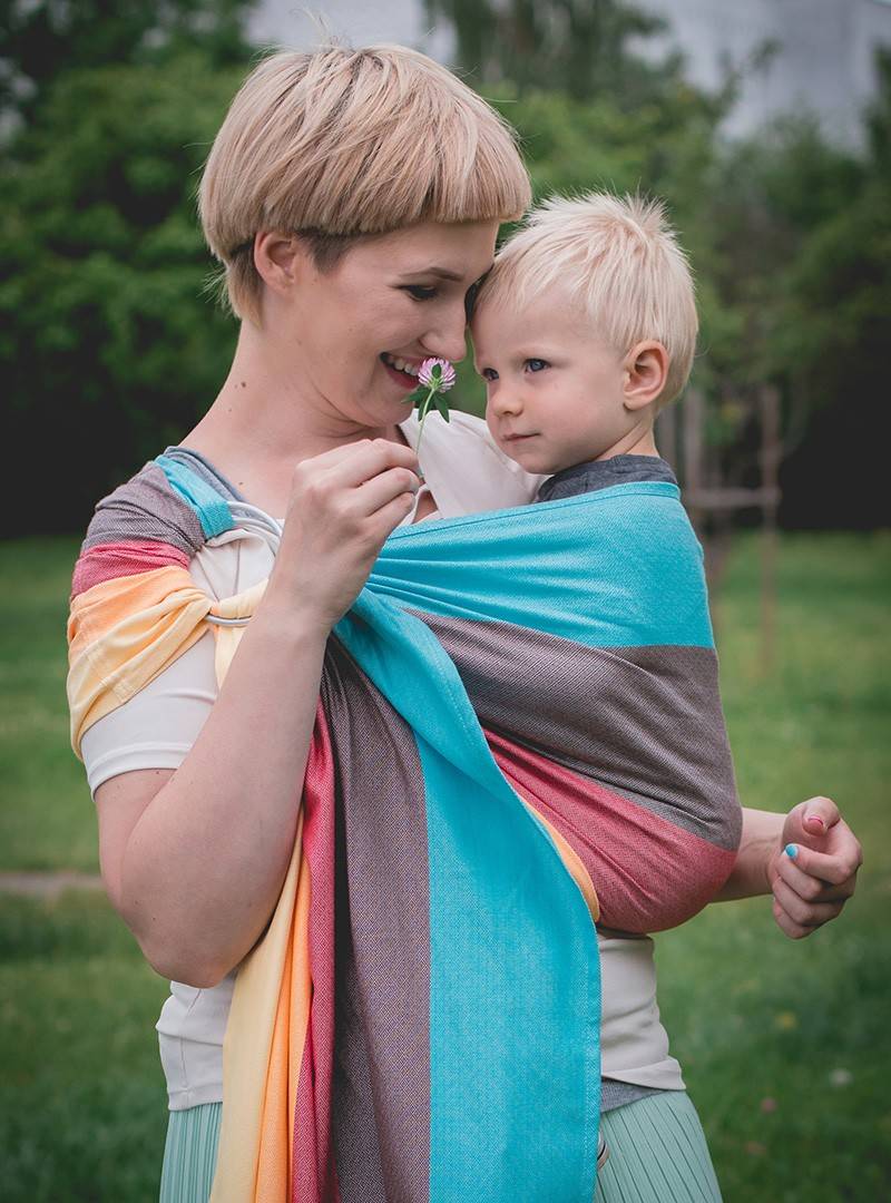Chusta do noszenia dzieci RAINBOW RING BAMBOO - 60% Bawełna 40% Bambus, chusta kółkowa, rozmiar: 2,1 m, splot diamentowy