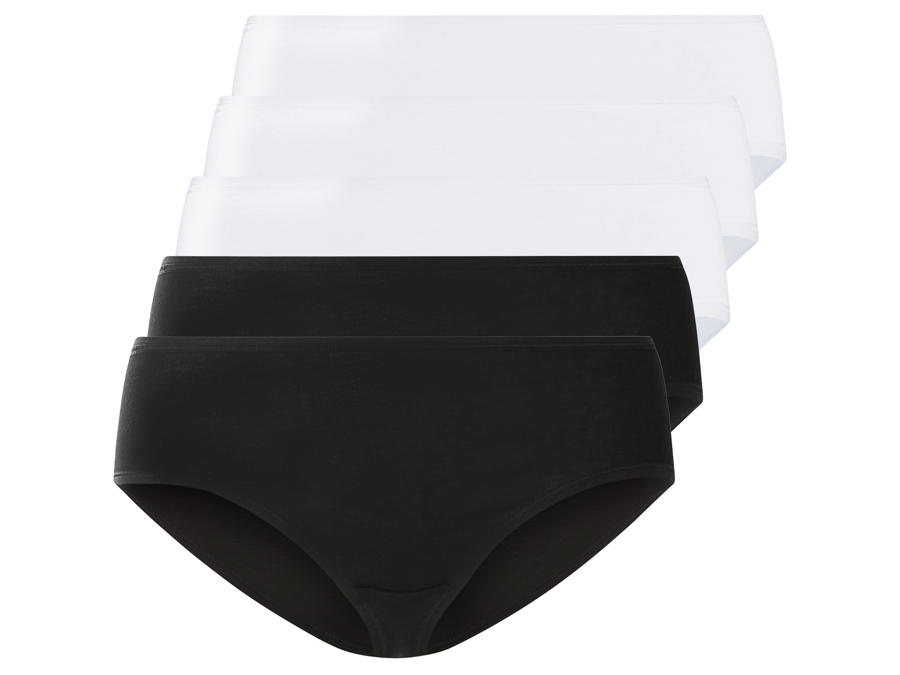 esmara Majtki hipstery damskie z bawełny, 5 par Czarny / biały, XL 48/50
