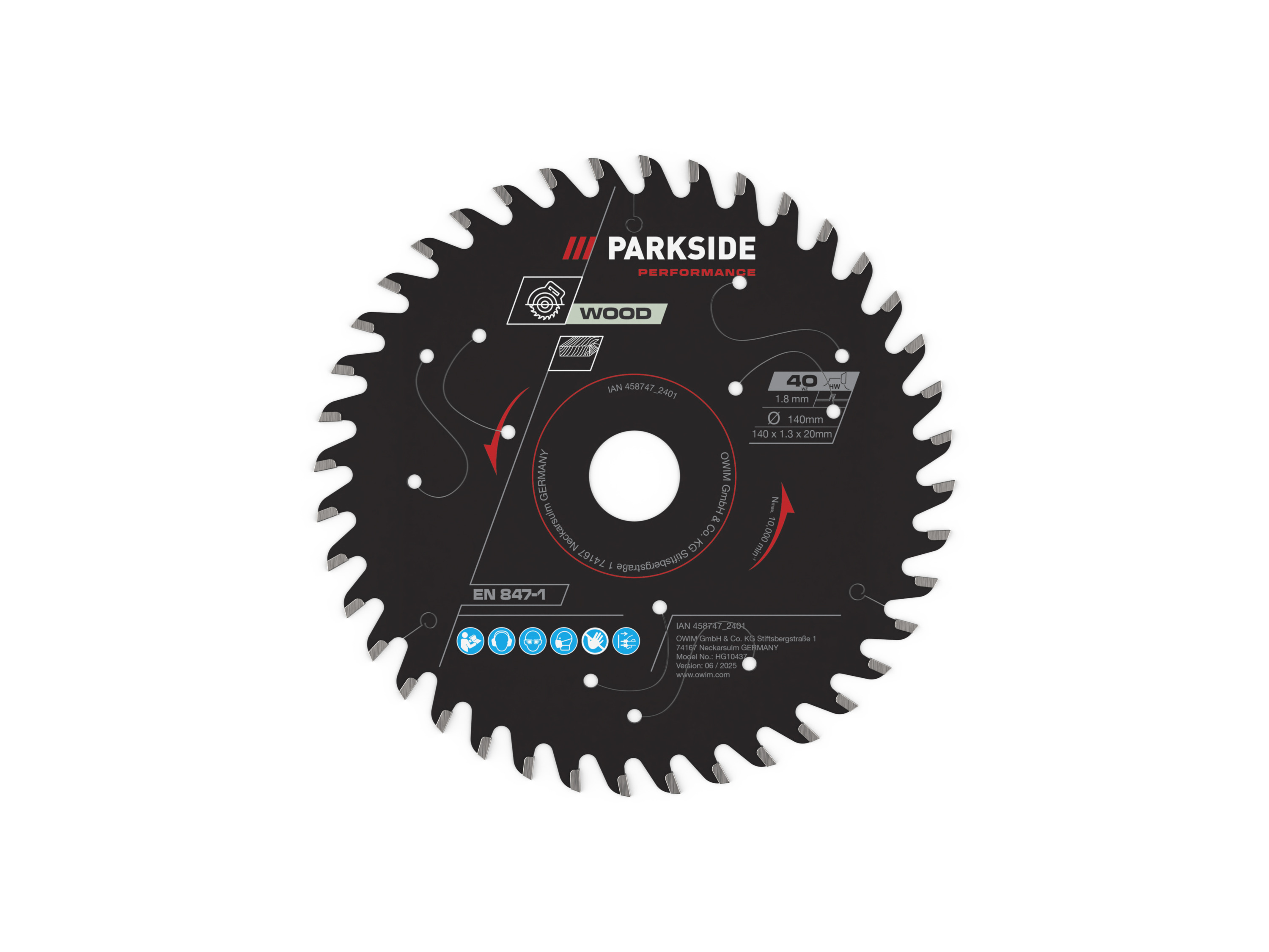 Parkside Performance Tarcza do pilarki do drewna/aluminium/laminatu, Ø 140 mm Drewno/40 zębów