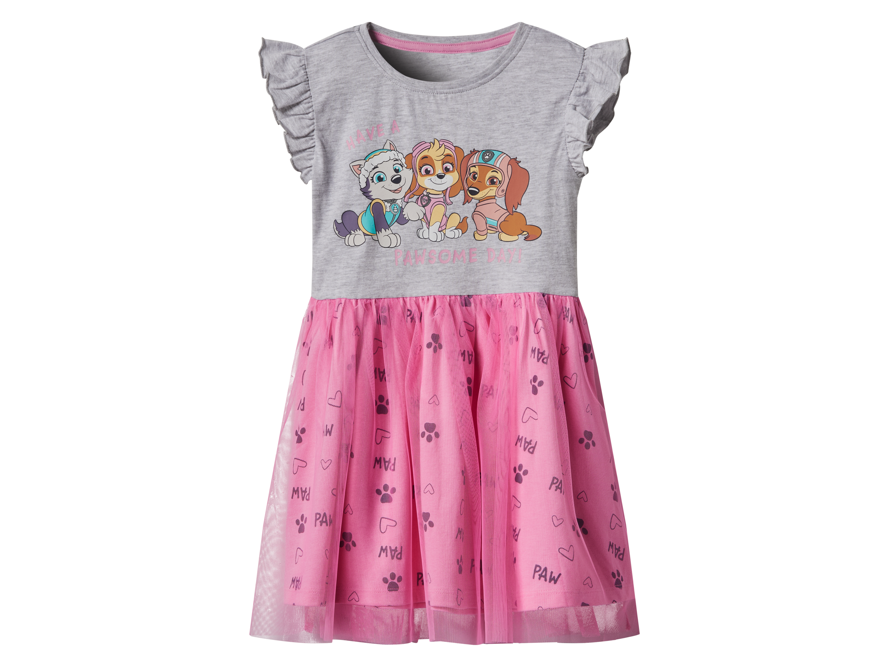 Sukienka dziewczęca z tiulową spódniczką Szary/różowy, 98/104