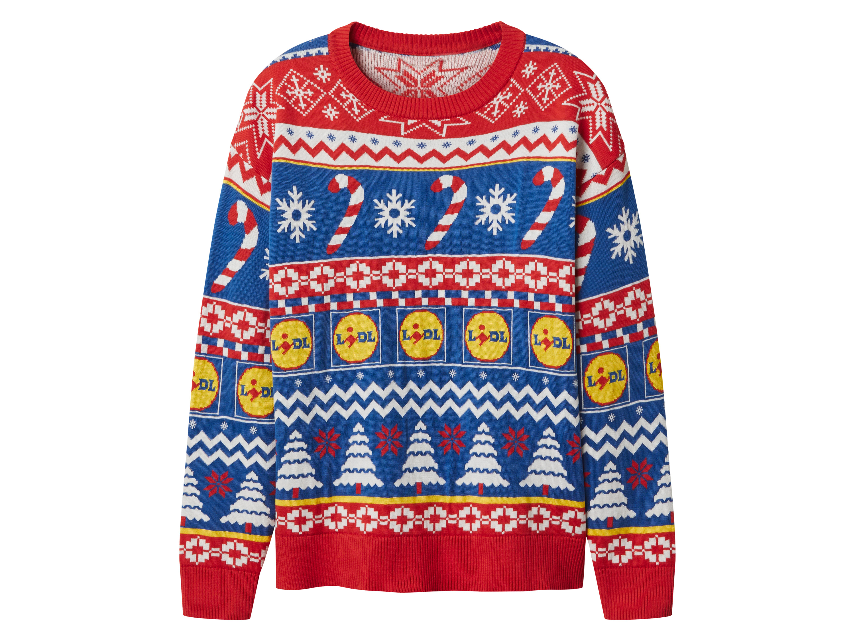 Sweter świąteczny damski z kolekcji Lidl Fan Czerwony/biały/niebieski, S36/38