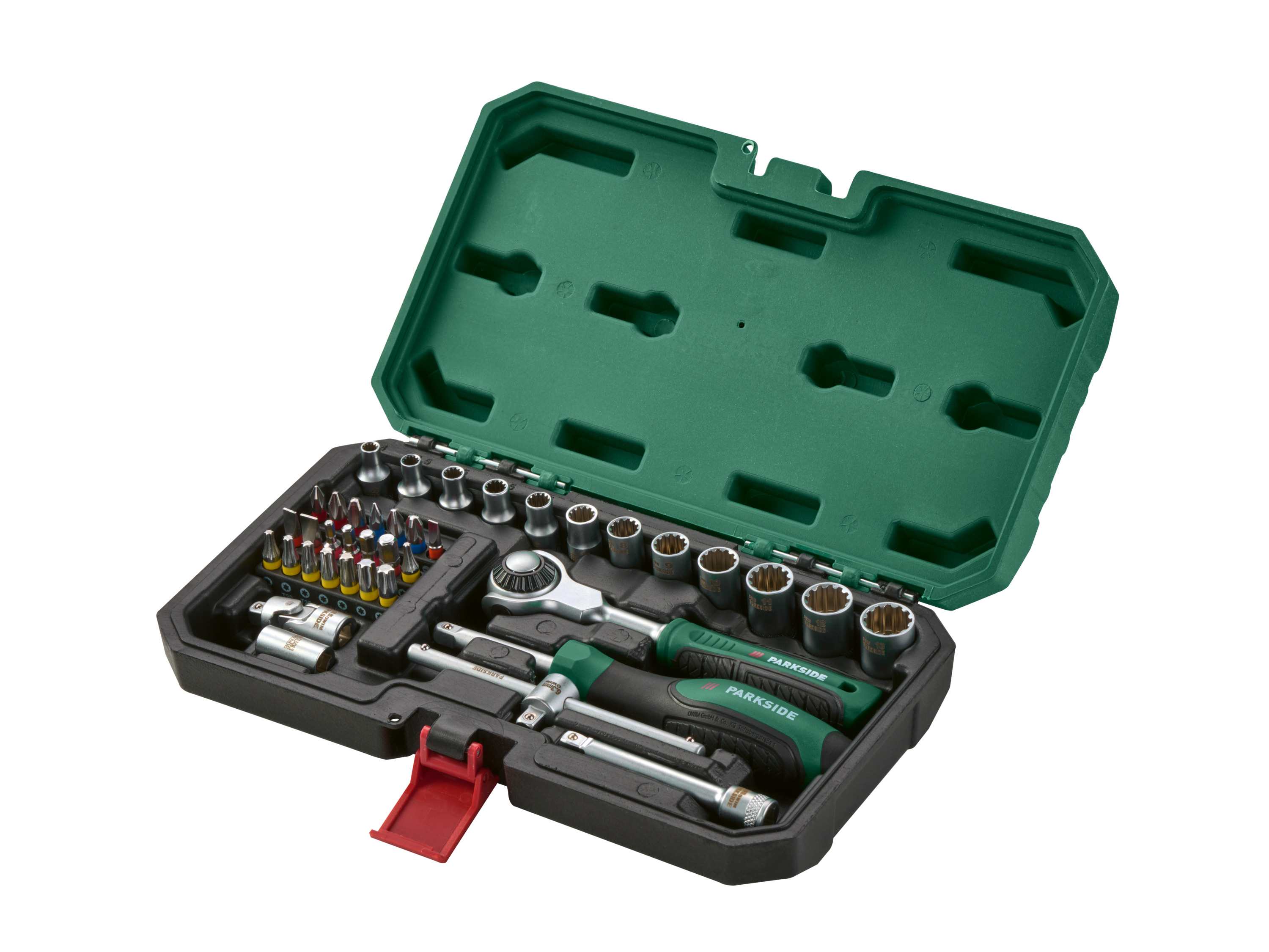 Parkside Klucze nasadowe z grzechotką z głowicą obrotową Zestaw Roto 39 szt.