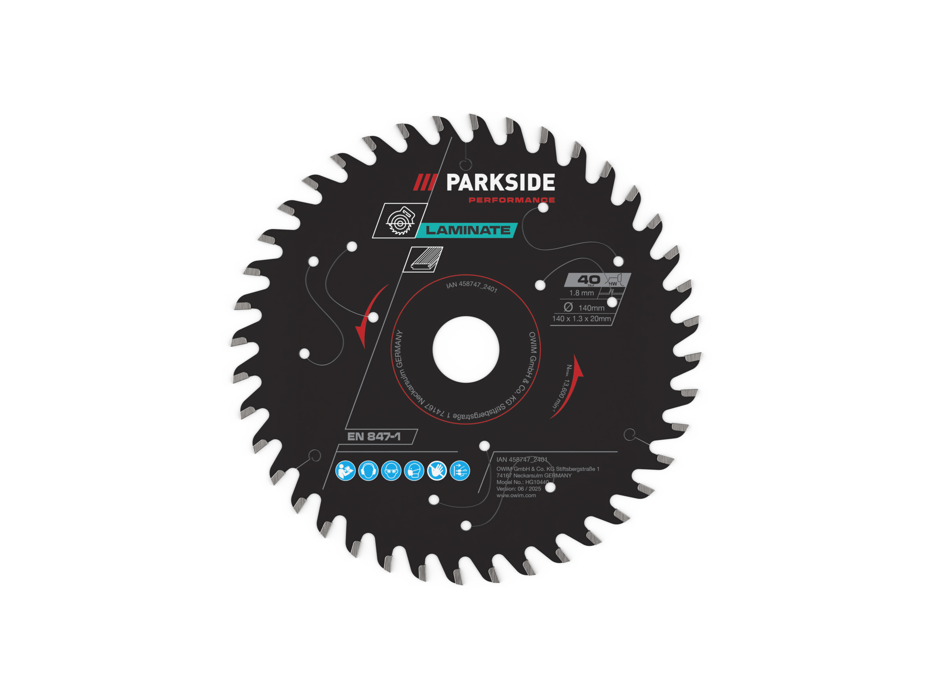 Parkside Performance Tarcza do pilarki do drewna/aluminium/laminatu, Ø 140 mm Laminat/40 zębów