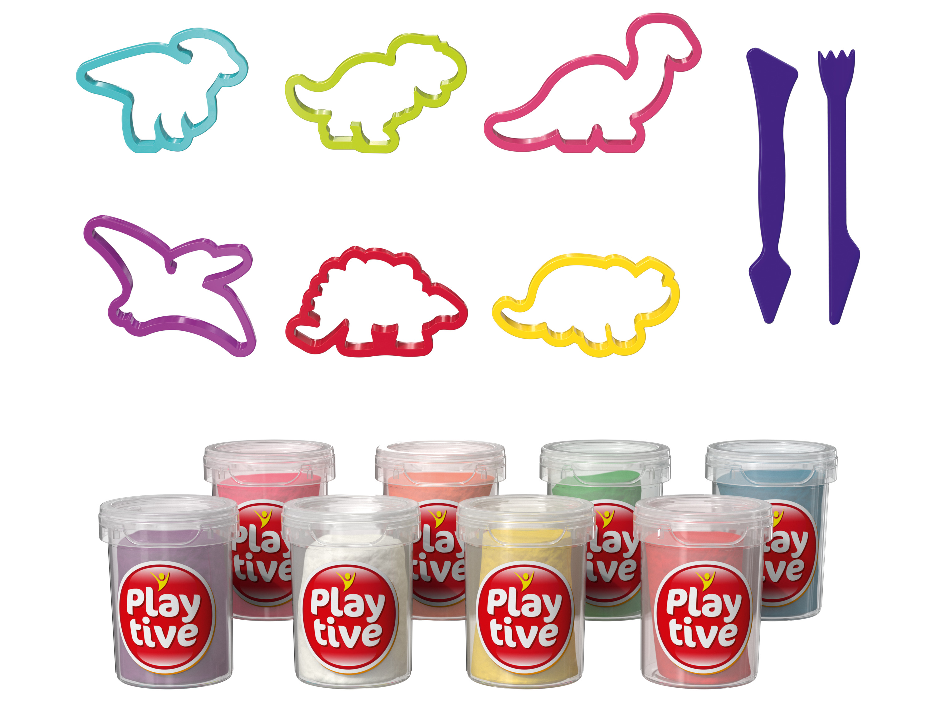 Playtive Ciastolina z foremkami do wykrawania, 16 elementów Dinozaury