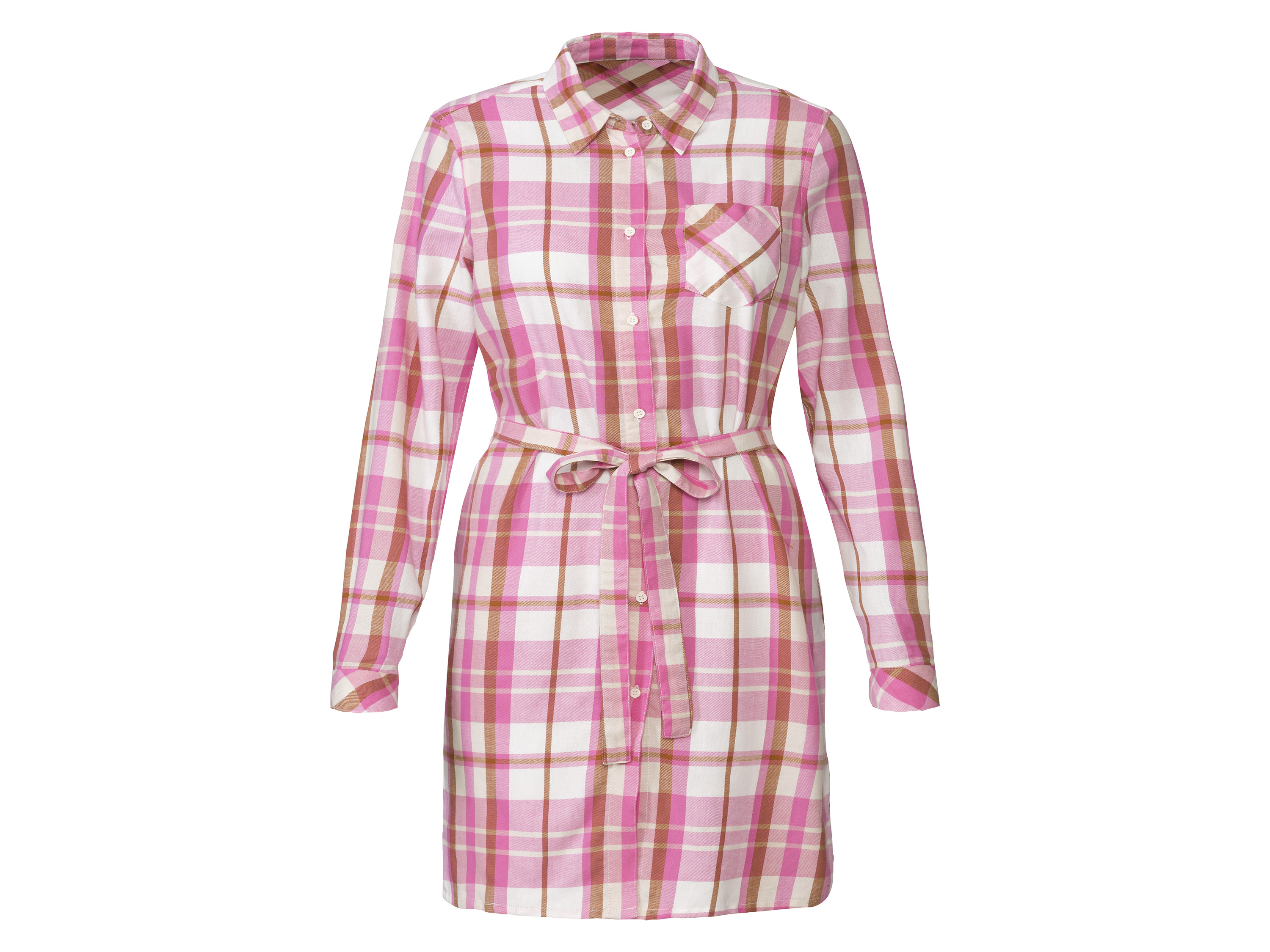 esmara Sukienka koszulowa damska z flaneli 38, Kratka/różowy/biały