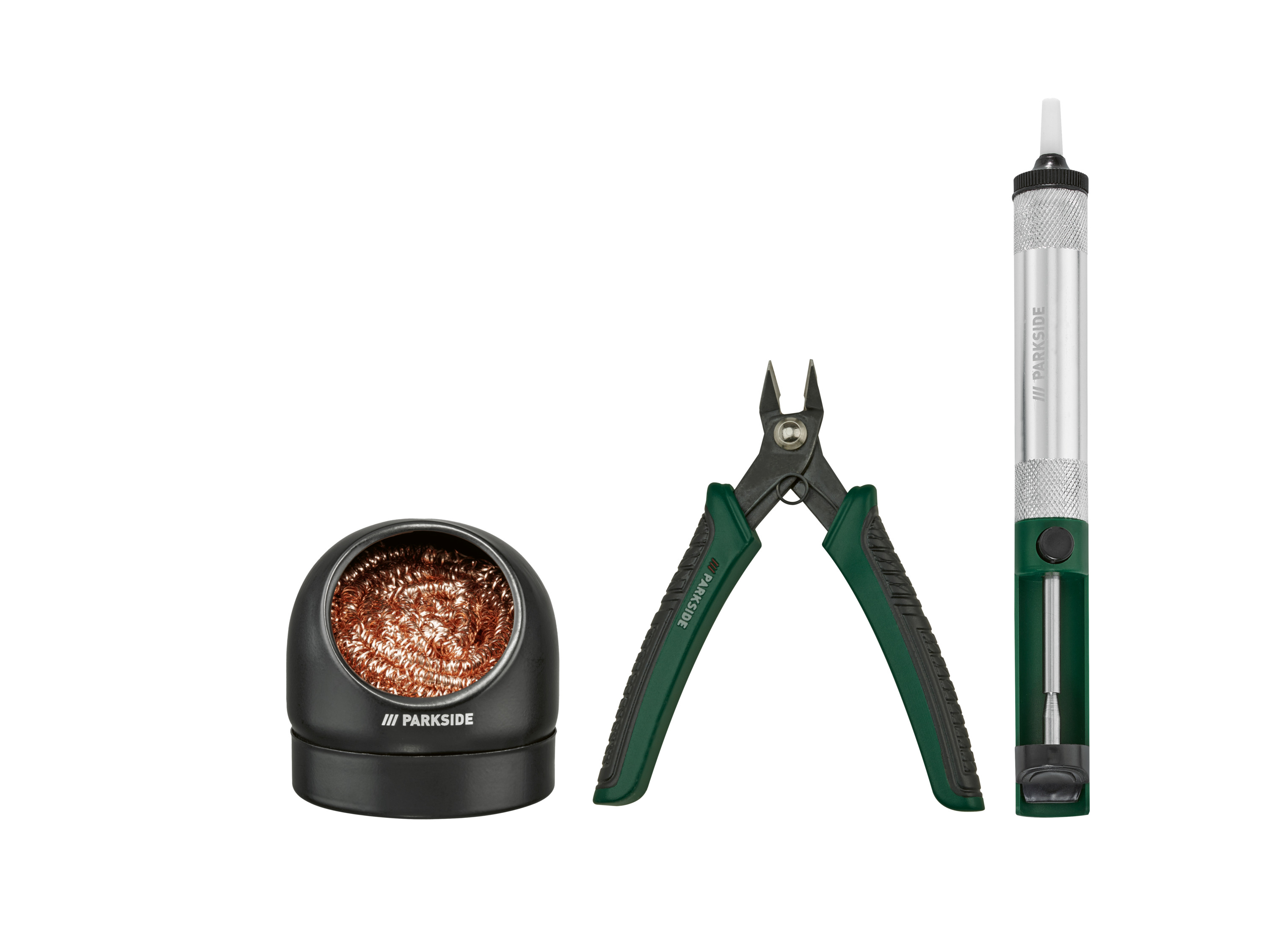 Parkside Zestaw z pompką do rozlutowywania / Zestaw z matą lutowniczą / Pomoc lutownicza z oświetleniem Zestaw akcesoriów do cięcia bocznego/lutowan
