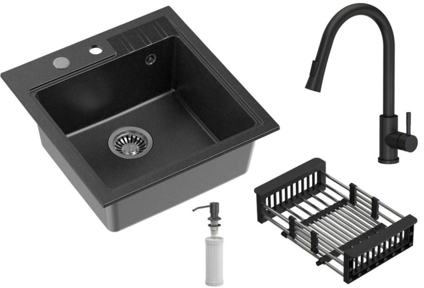 Darmowa Dostawa - Zlewozmywak z baterią i akcesoriami czarny / czarną Quadron Comfort 110 HCQP5052CZK3673500BLM