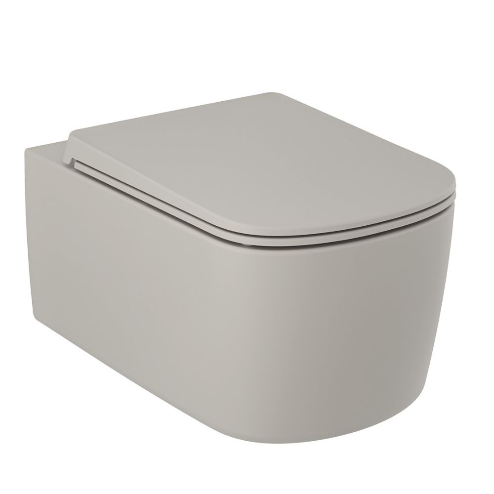 Darmowa Dostawa - Miska WC z deską wolnoopadającą wisząca bez kołnierza spłukiwanie wirowe szary mat Kludi Resa S 27WCSETO2