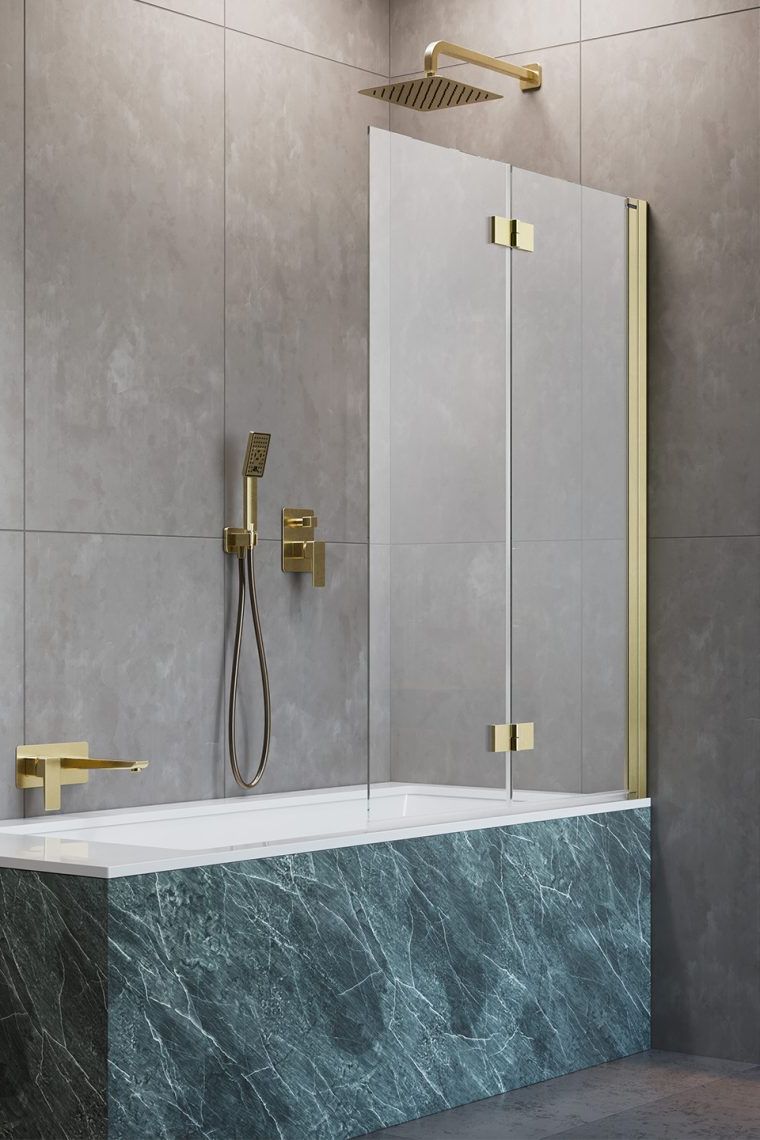 Darmowa Dostawa - Parawan nawannowy 100 cm 2-częściowy złoty szczotkowany/szkło przezroczyste Radaway Nes Brushed Gold PND I 100101009901R