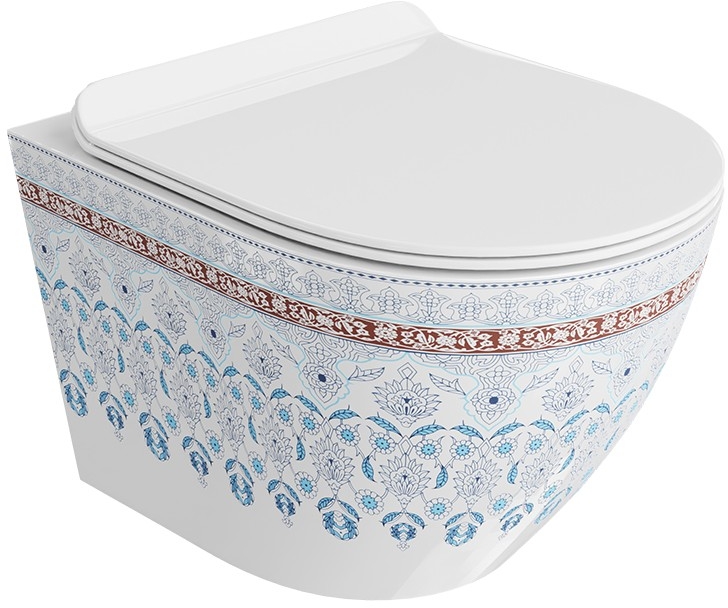 Darmowa Dostawa - Miska WC z deską wolnoopadającą wisząca bez kołnierza biały-multikolor połysk LaVita Sofi Slim 5900378335412