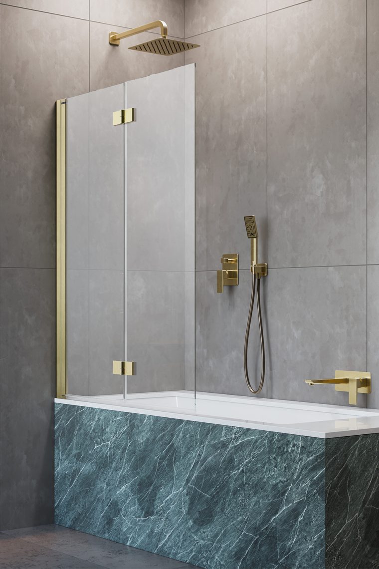 Darmowa Dostawa - Parawan nawannowy 100 cm 2-częściowy złoty szczotkowany/szkło przezroczyste Radaway Nes Brushed Gold PND I 100101009901L