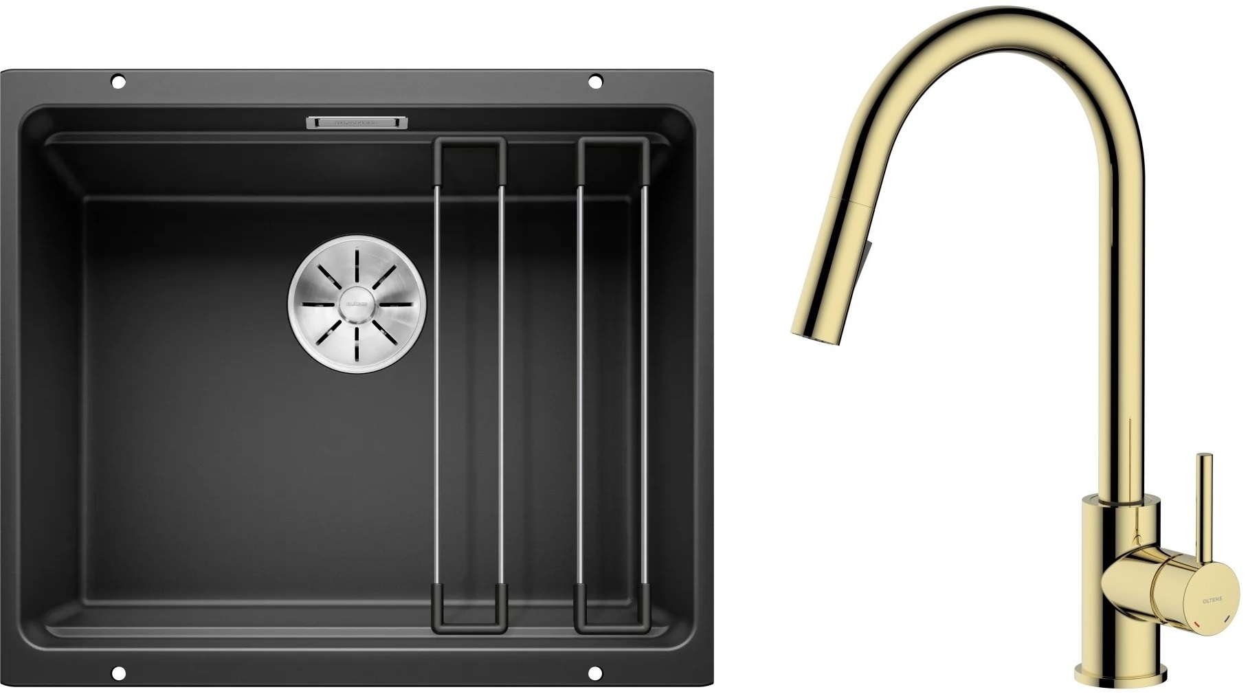 Darmowa Dostawa - Zlewozmywak z baterią czarny / złoty Blanco Etagon 500-U abset4659