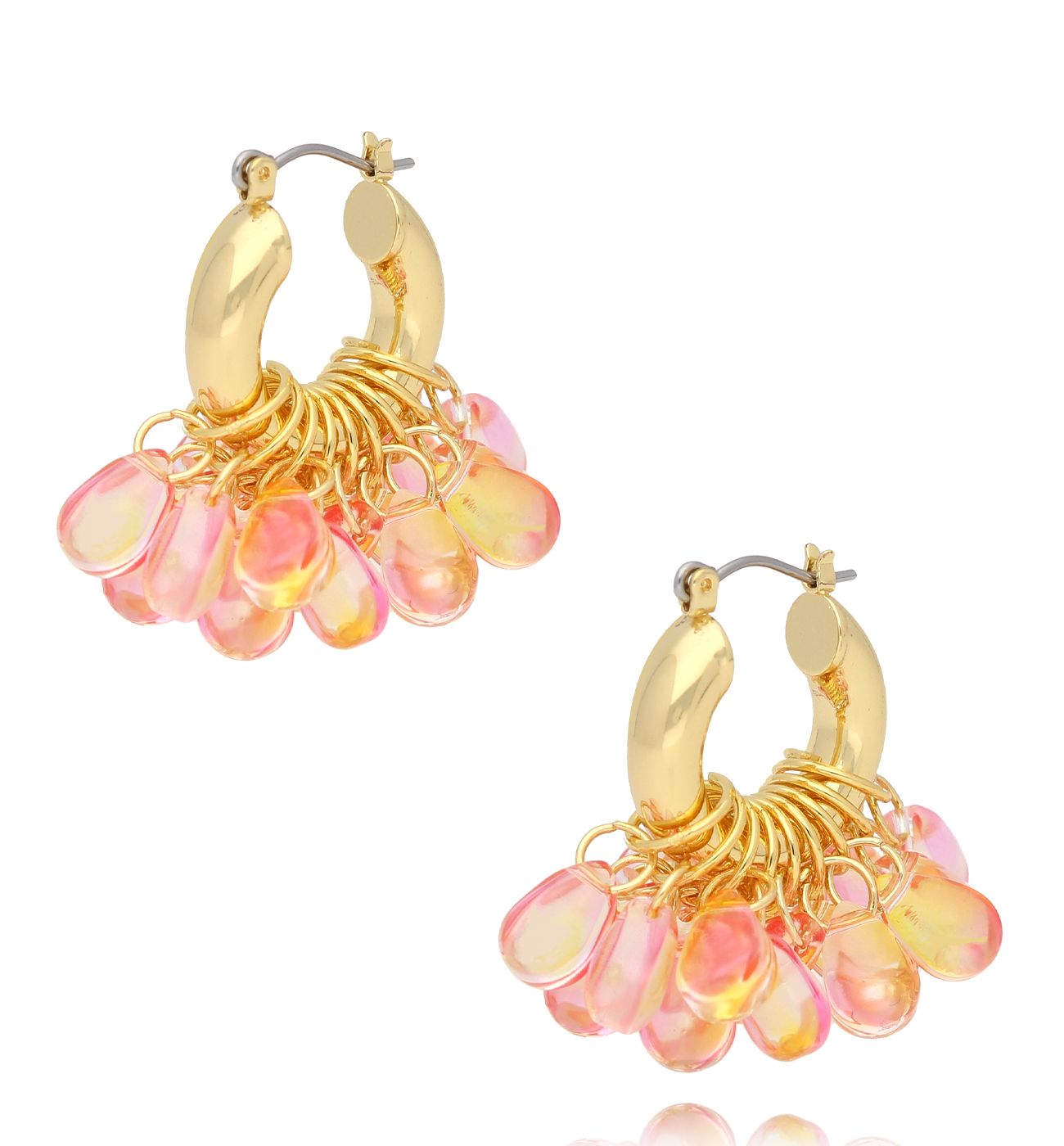 Kolczyki złote z różowo żółtymi kryształkami Pinhais KFF0177 - By Dziubeka