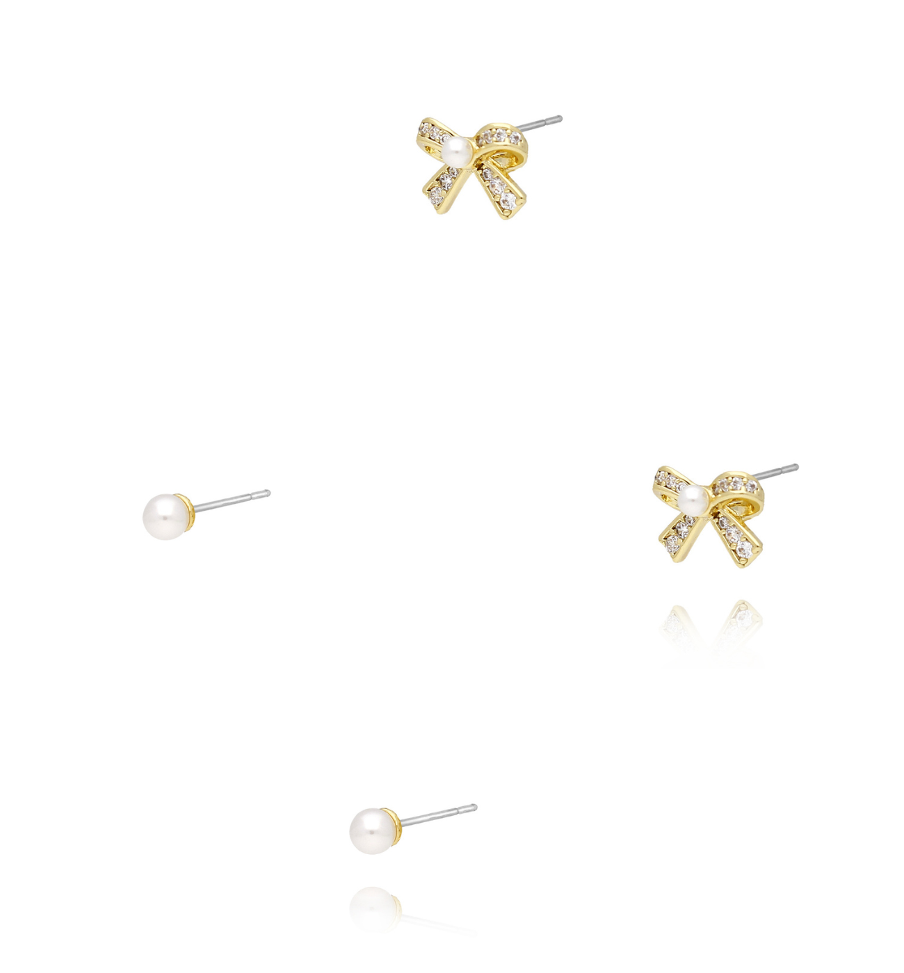 Zestaw kolczyków z kokardkami i perłami KLU0054 - By Dziubeka