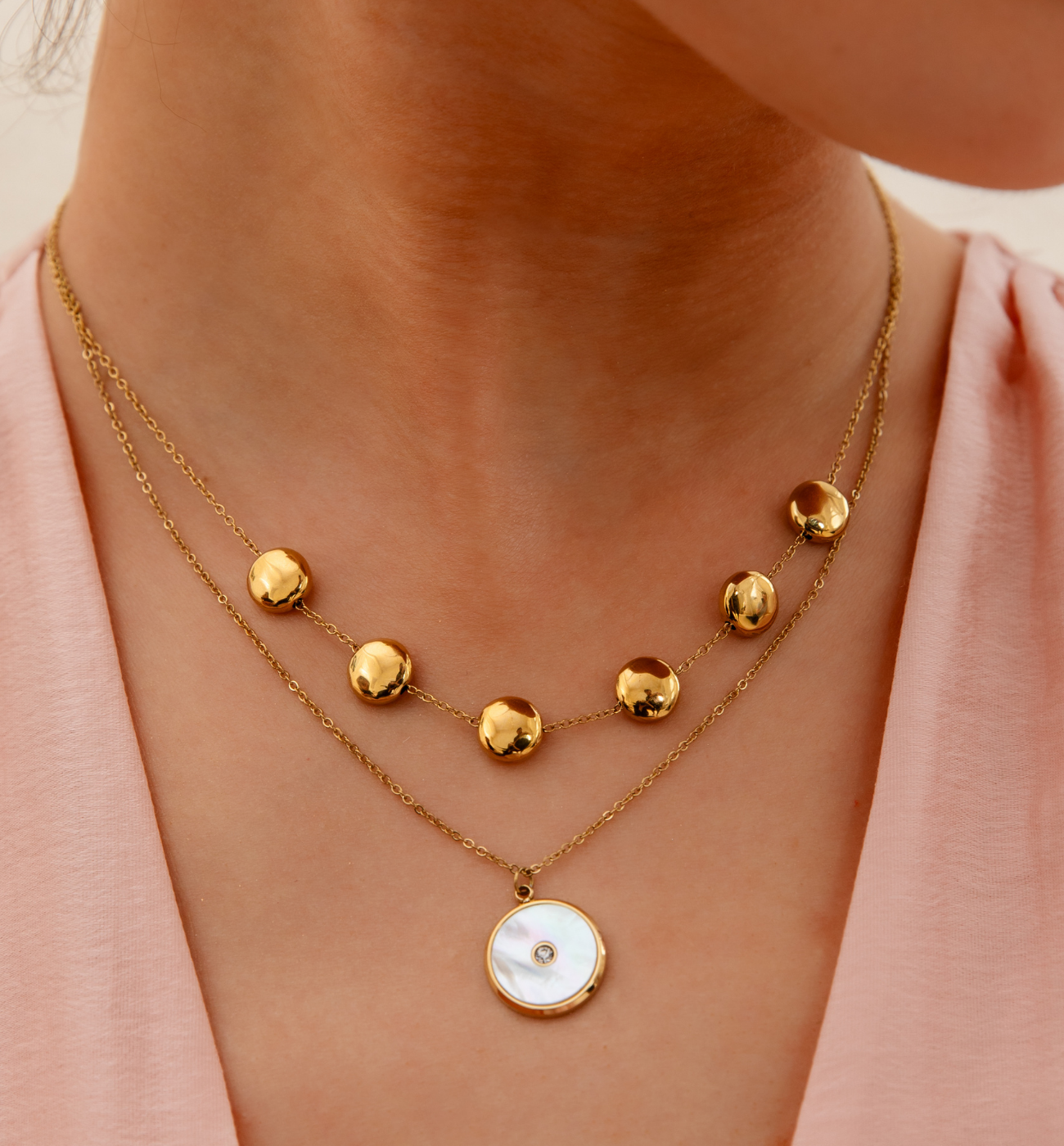 Naszyjnik z dyskami złoty Circular Harmony - By Dziubeka
