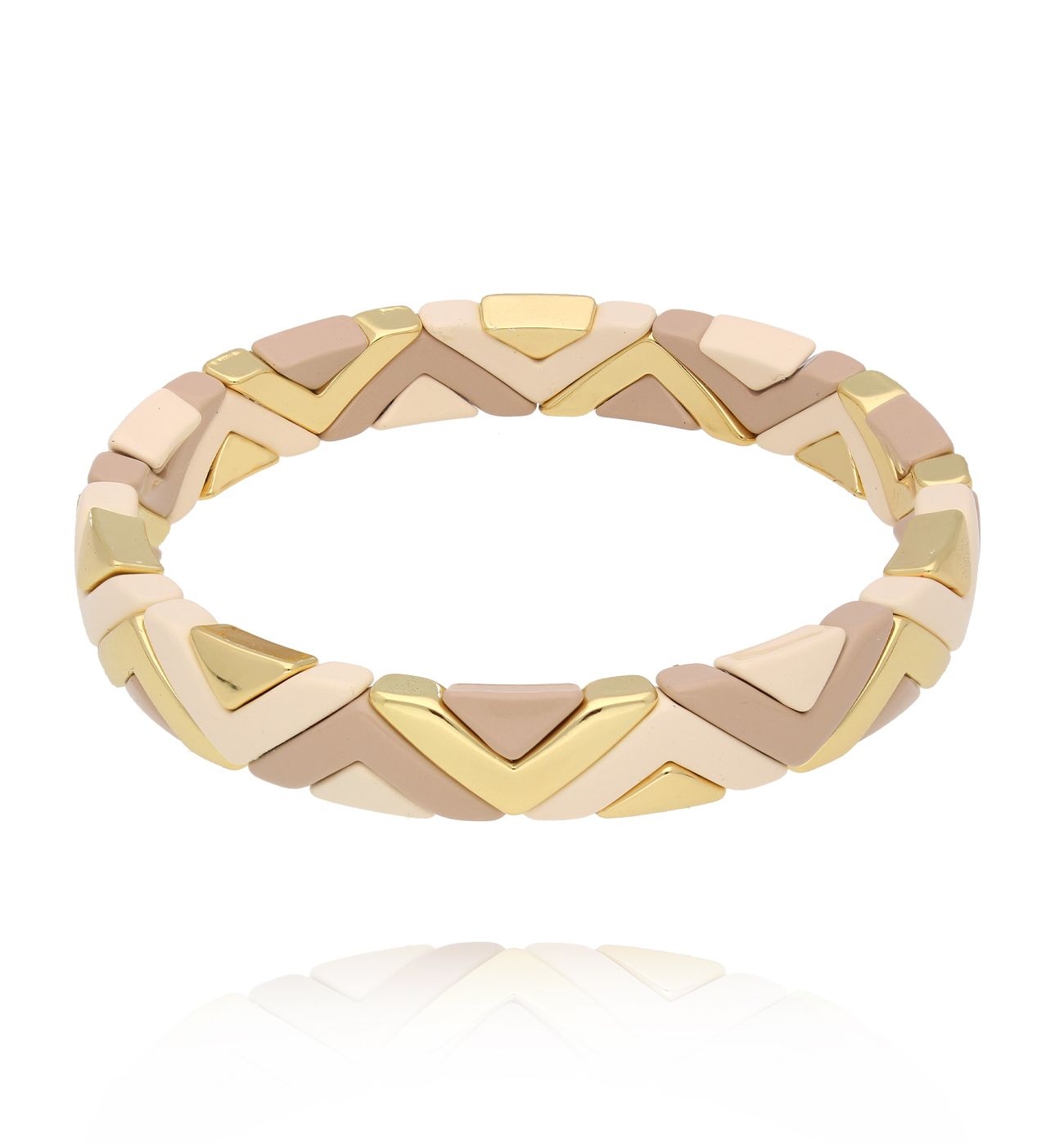 Bransoletka z motywem jodełki w beżach i złocie BCR0013 - By Dziubeka