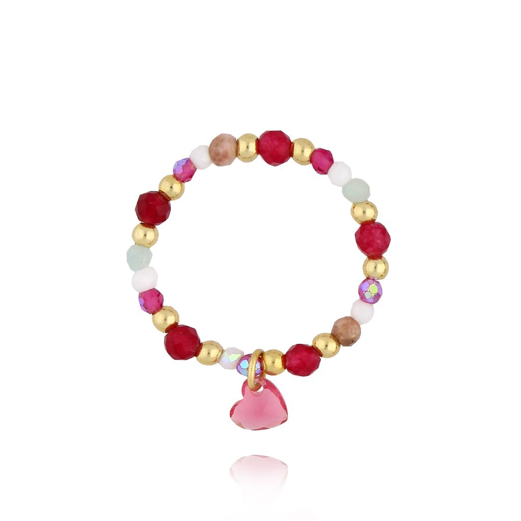 Pierścionek elastyczny z sercem kolorowy PSC0665 - By Dziubeka