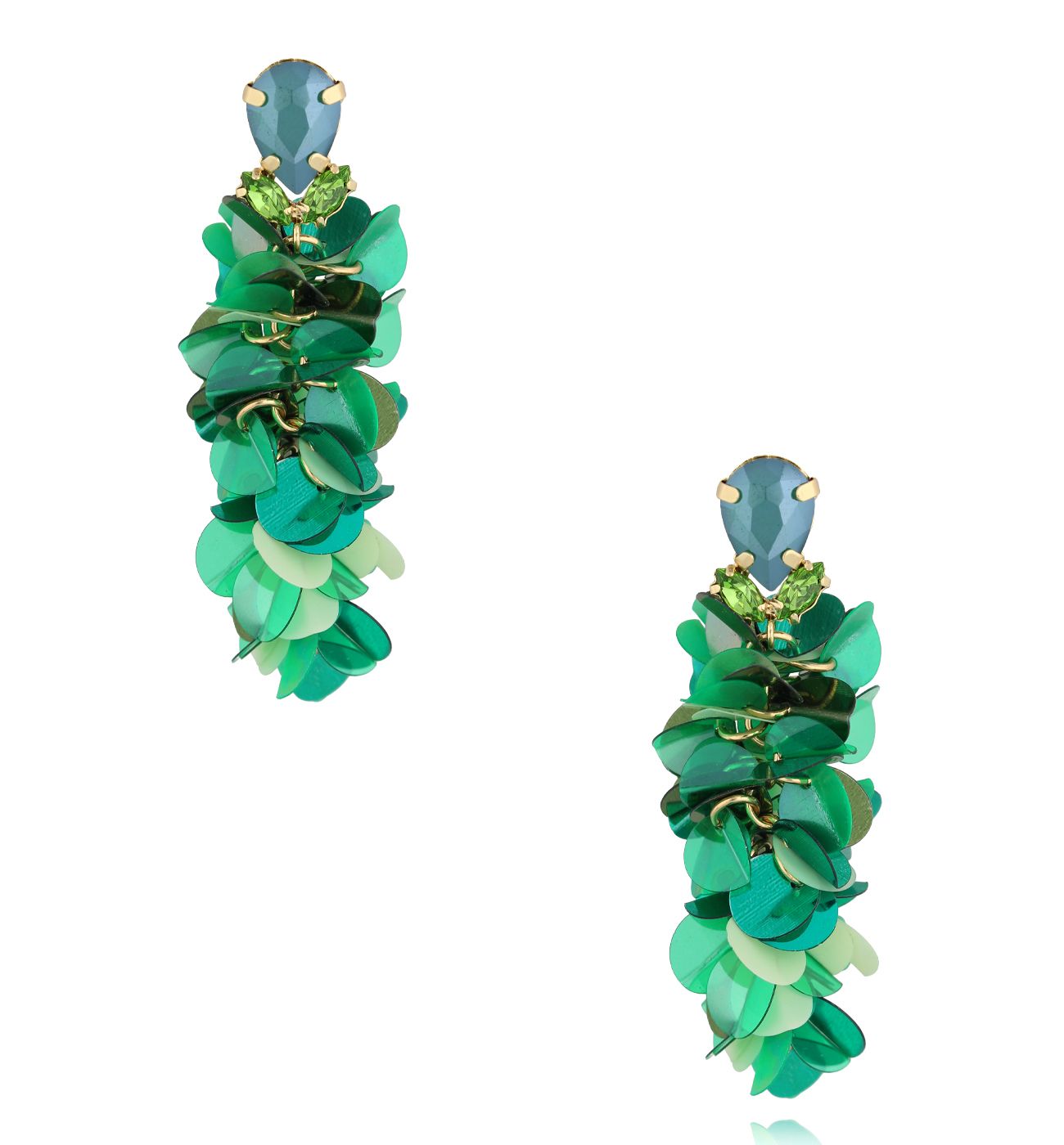 Kolczyki szmaragdowe z cekinami i kryształkami KGA0018