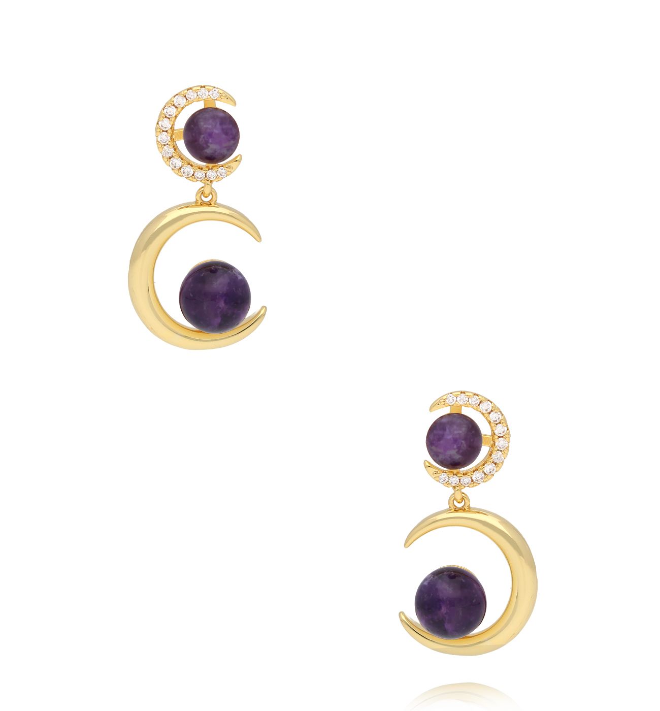 Kolczyki z księżycami i ametystami złote KSC0143
