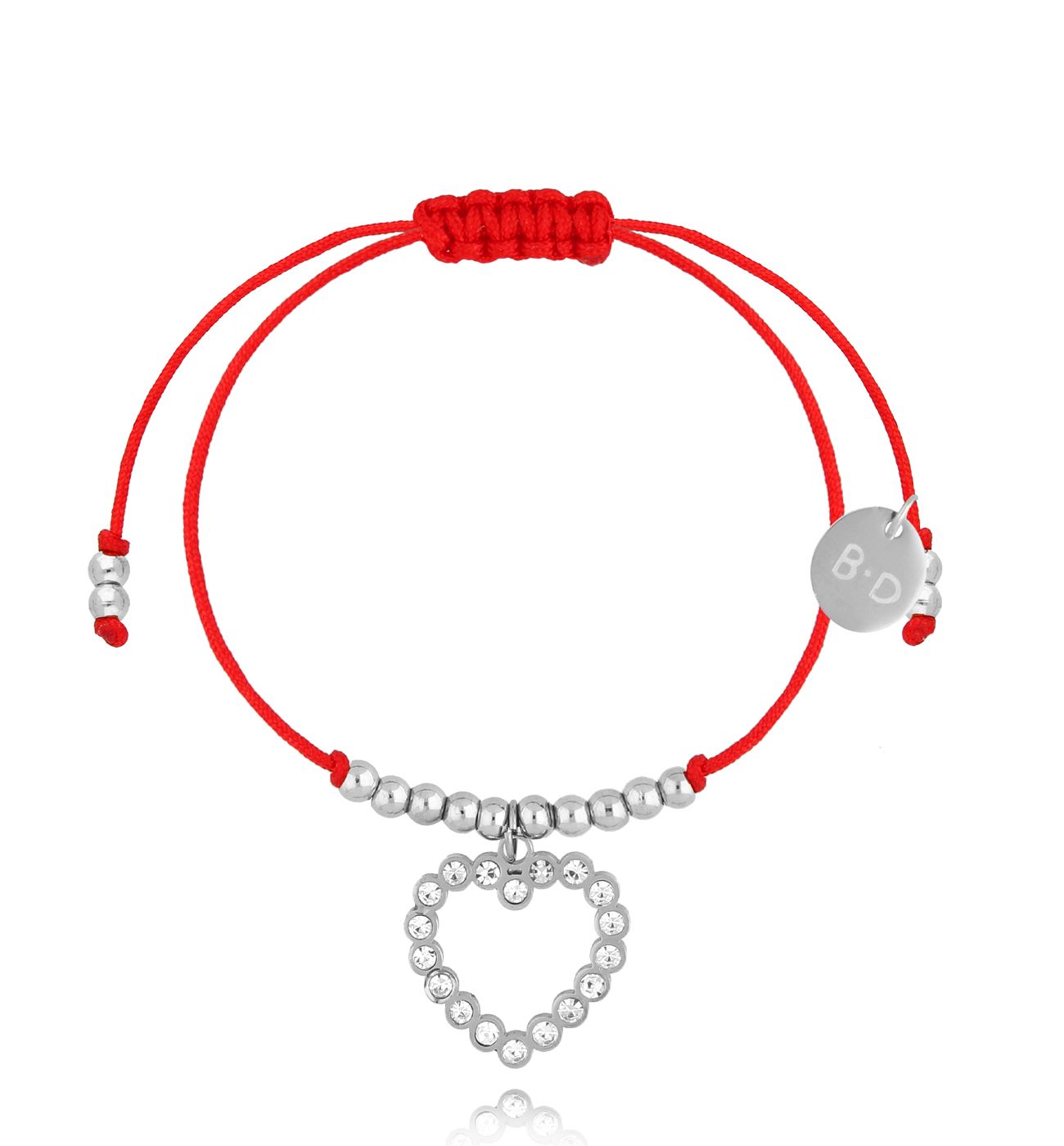 Bransoletka czerwona ze srebrnym sercem Amour BGL0907 - By Dziubeka