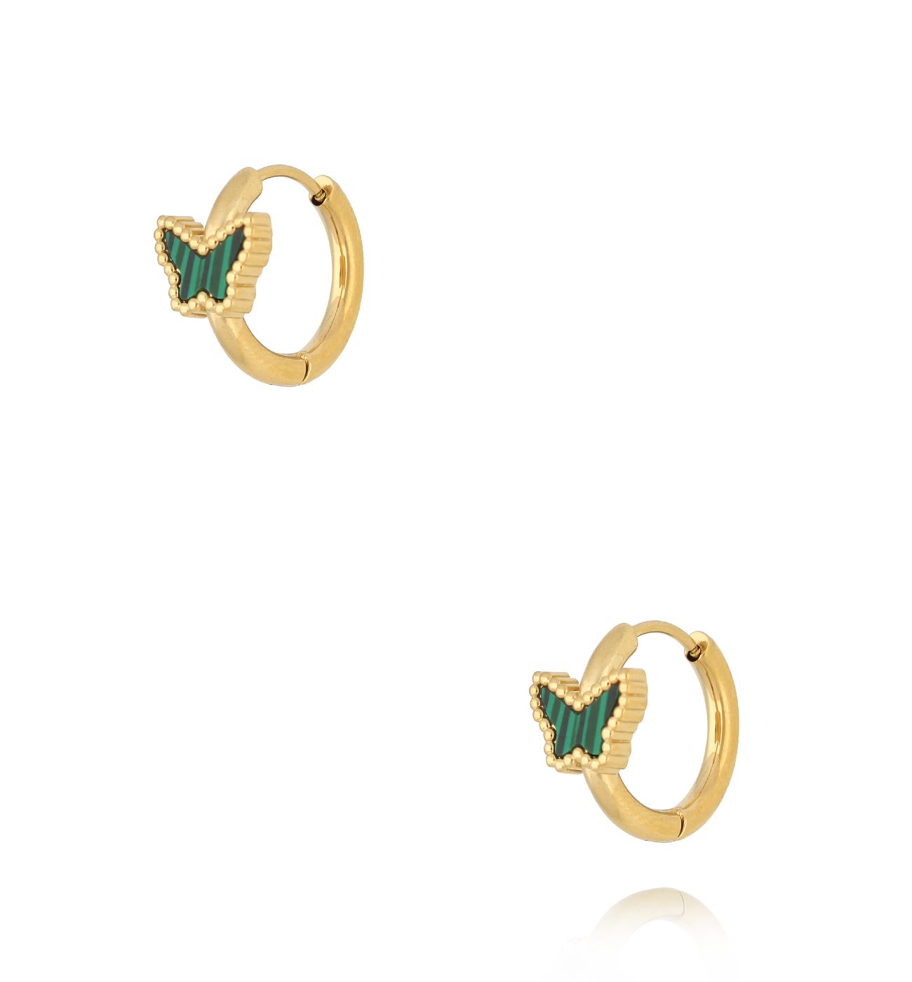 Kolczyki kółka z zielonymi motylkami - By Dziubeka