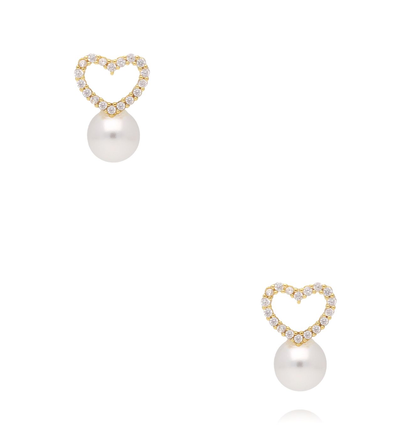 Kolczyki złote sztyfty z perłą i sercem KLU0111 - By Dziubeka