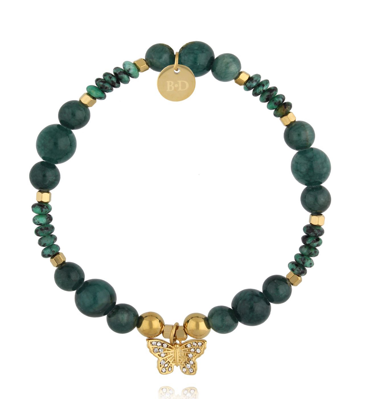 Bransoletka zielona z motylem - By Dziubeka