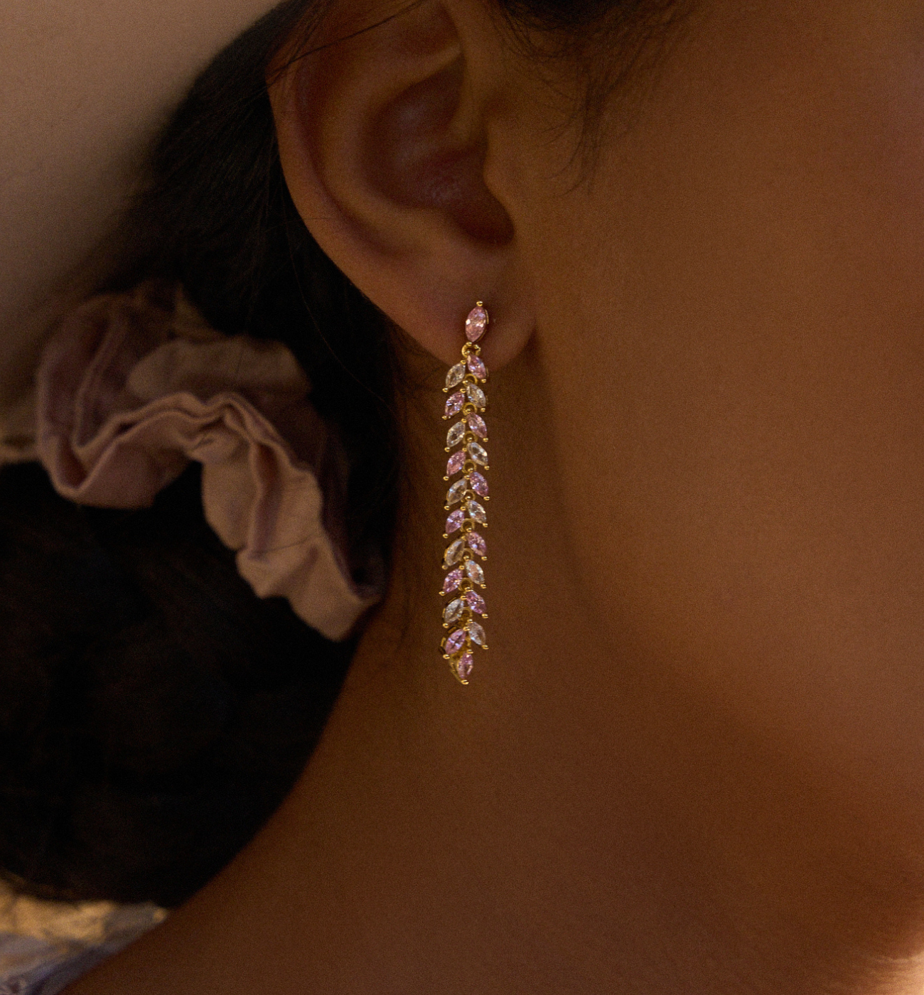 Kolczyki z różowymi kryształkami - By Dziubeka