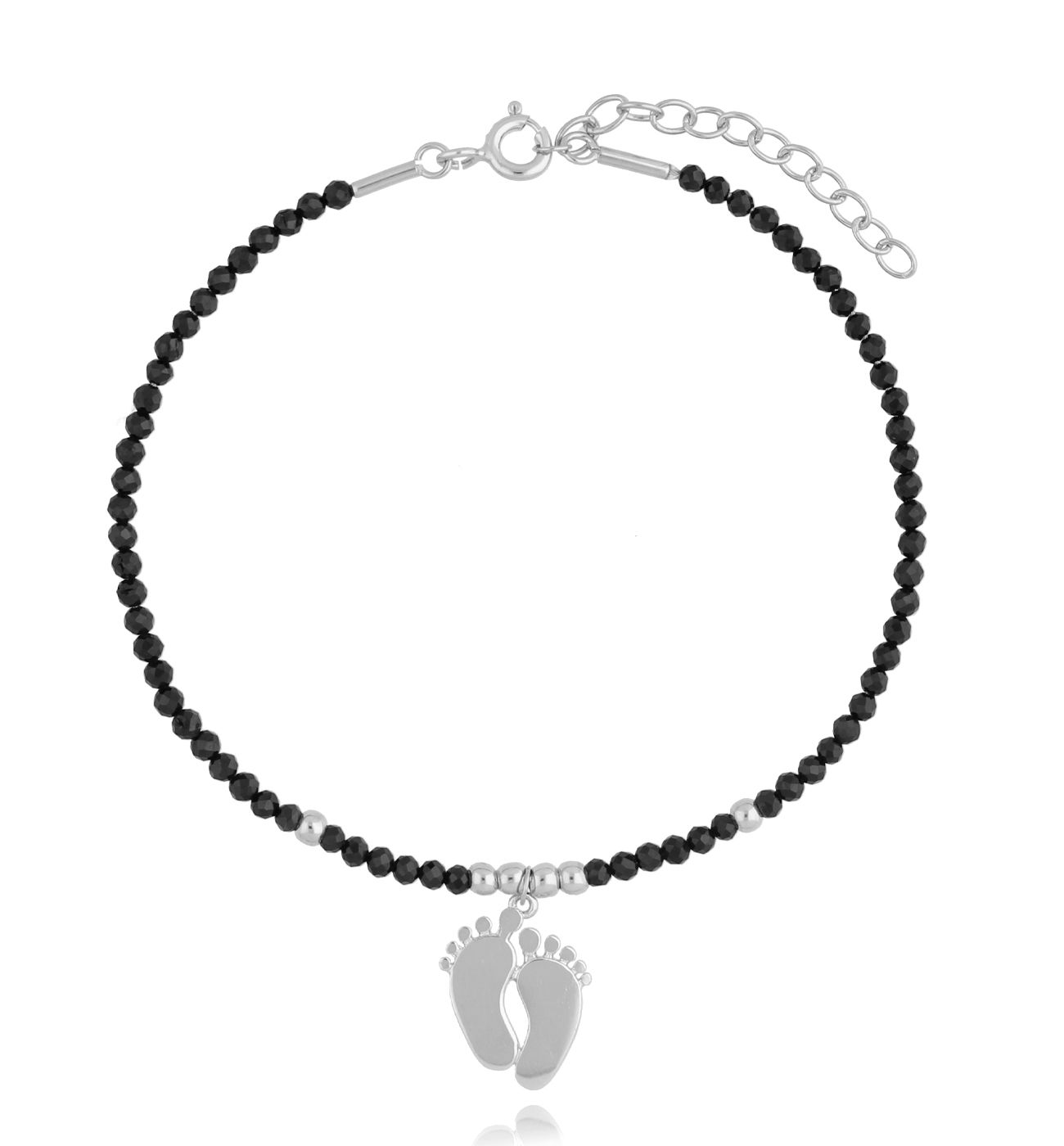 Bransoletka z czarnymi onyksami i srebrnymi stópkami Good Moment - By Dziubeka