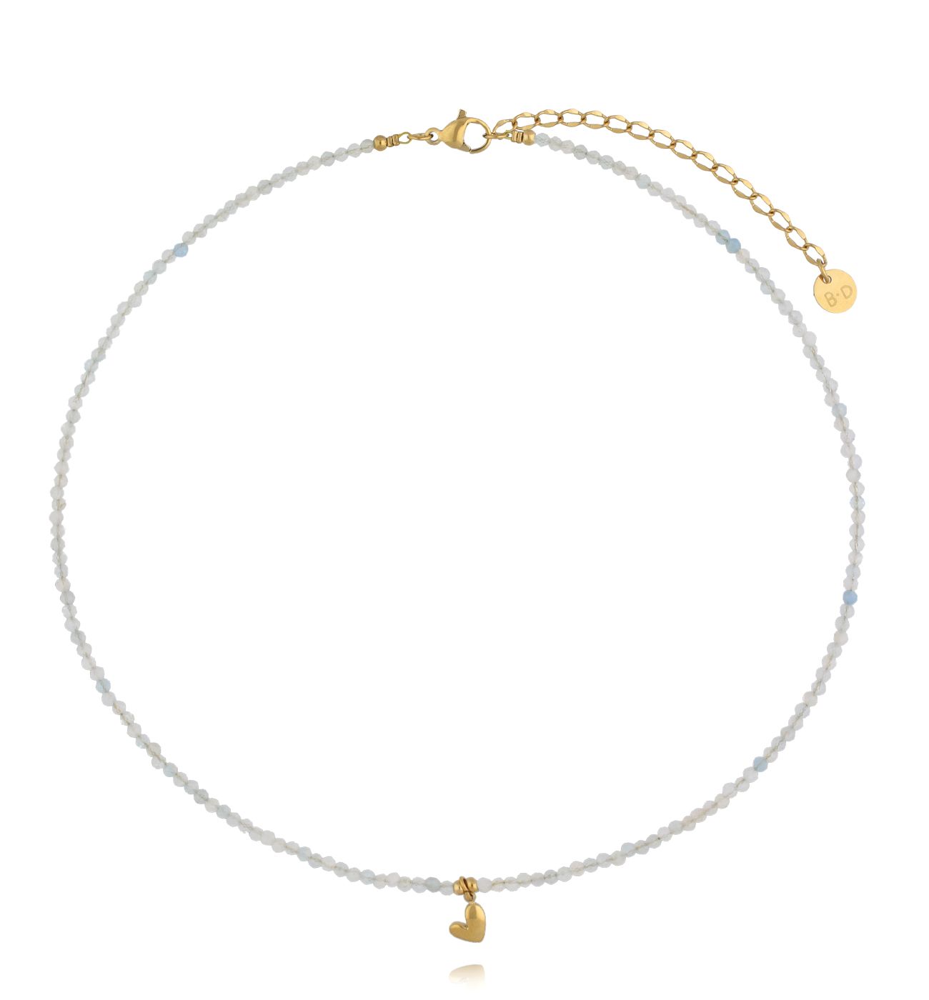 Naszyjnik z akwamarynami i złotym sercem NTW1491