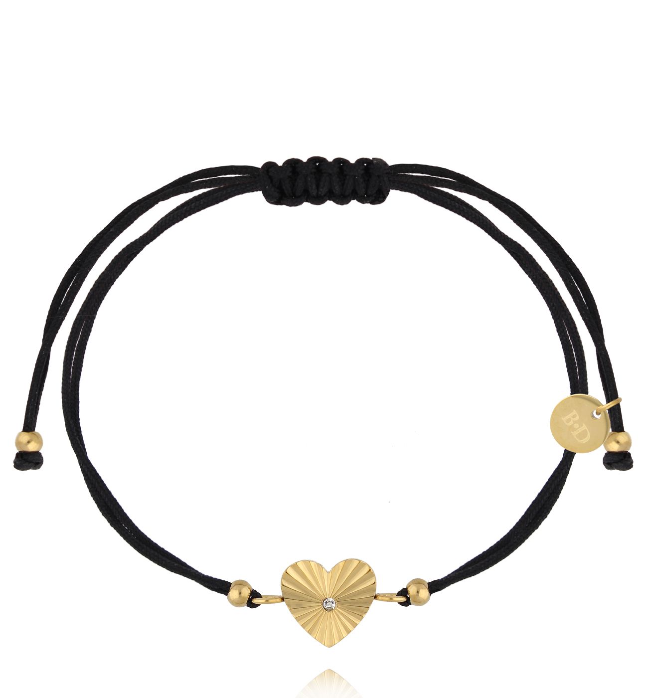 Bransoletka z czarnym sznurkiem i złotym sercem BGL1059