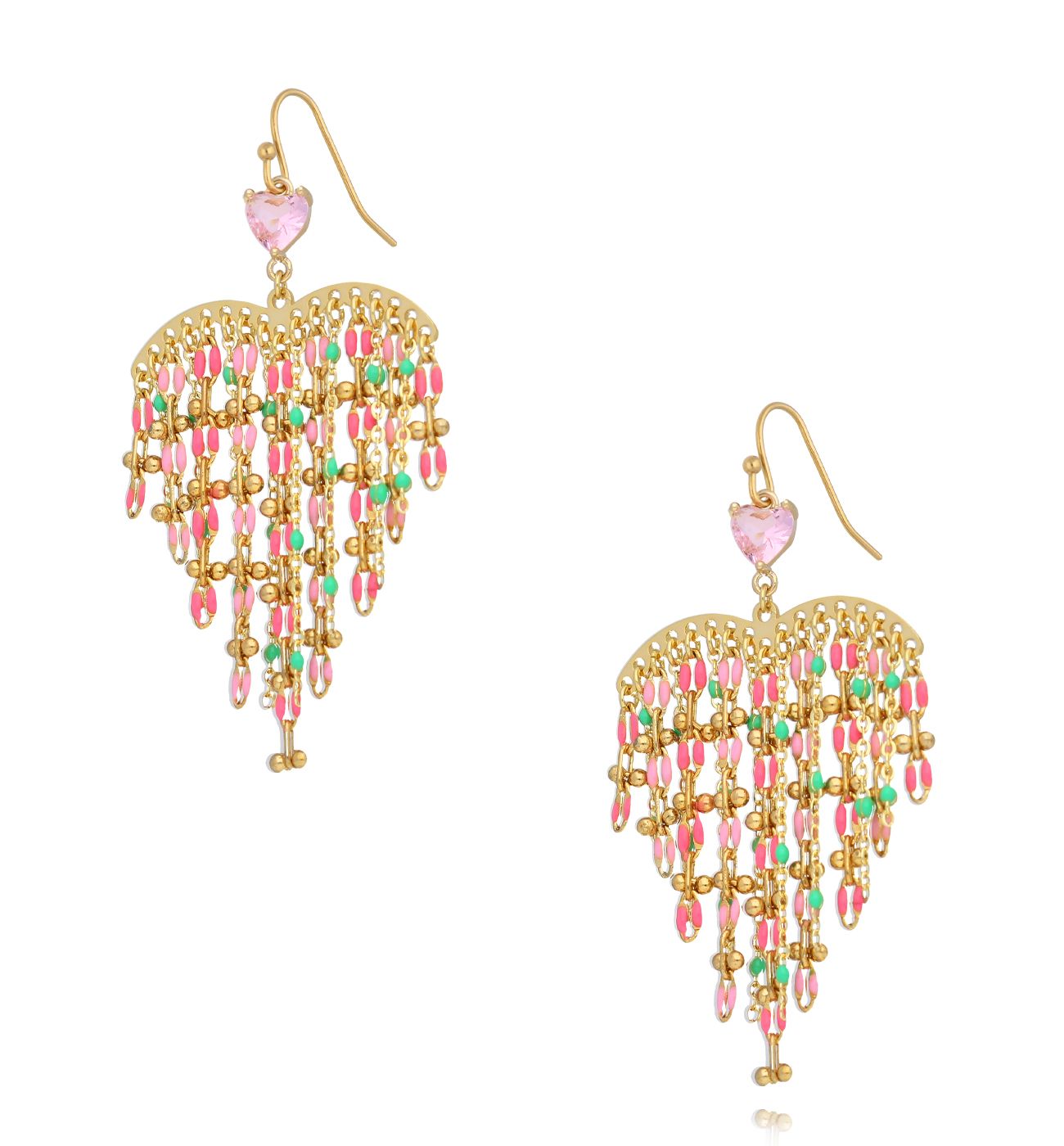 Kolczyki serca emaliowane różowo zielone KSC0134 - By Dziubeka