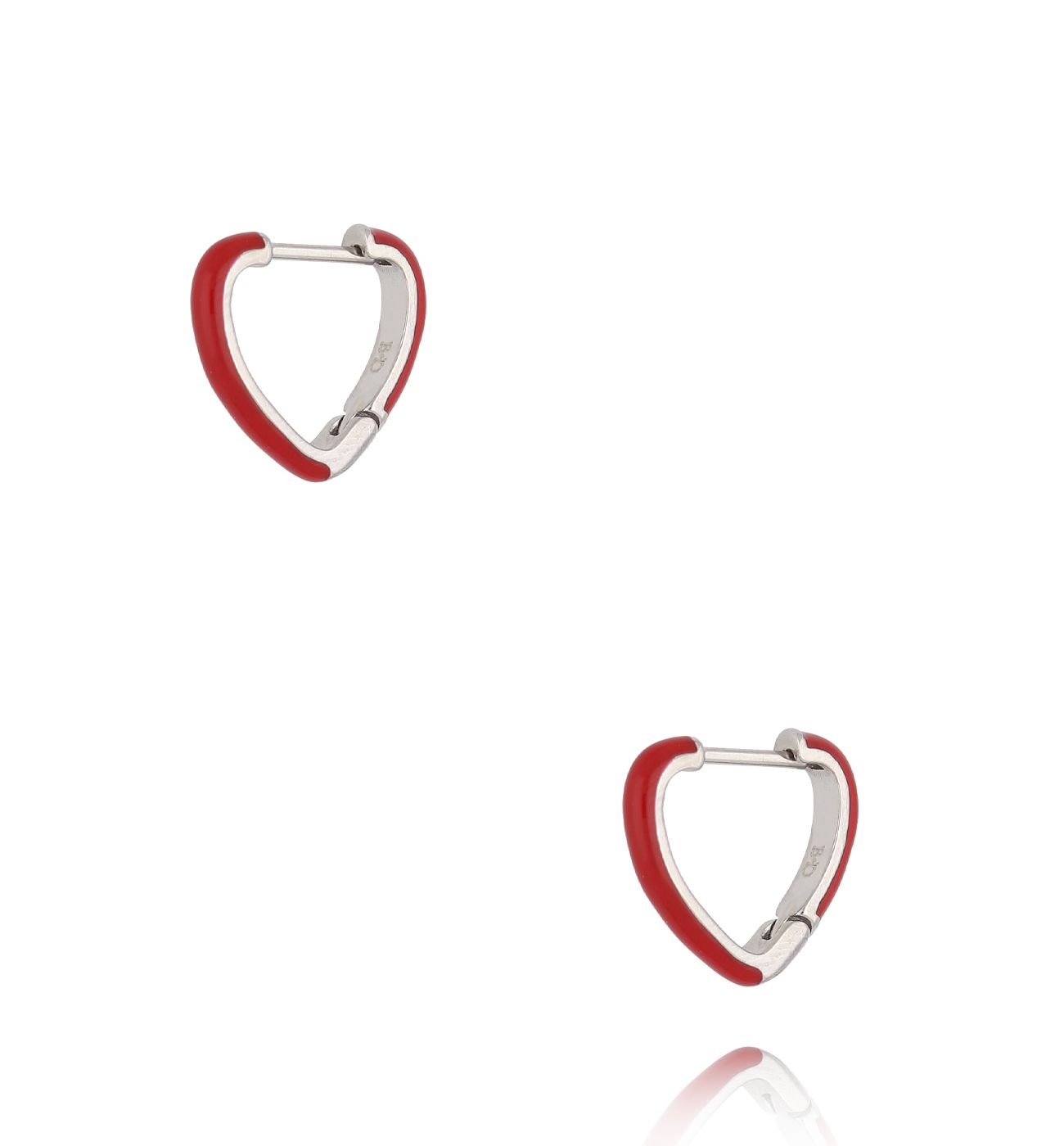 Kolczyki srebrne serca z czerwoną emalią Enamel Hearts - By Dziubeka
