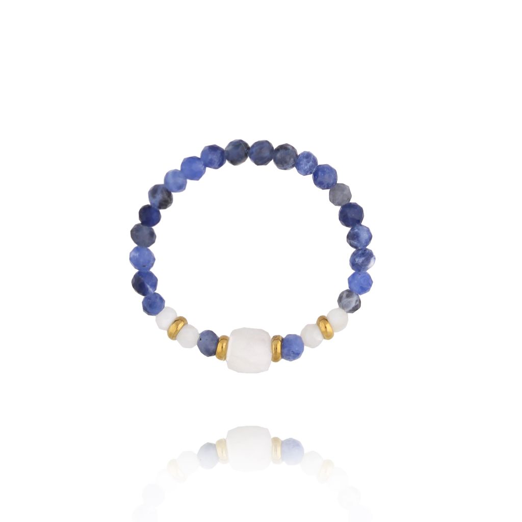 Pierścionek z sodalitami i jadeitami - By Dziubeka