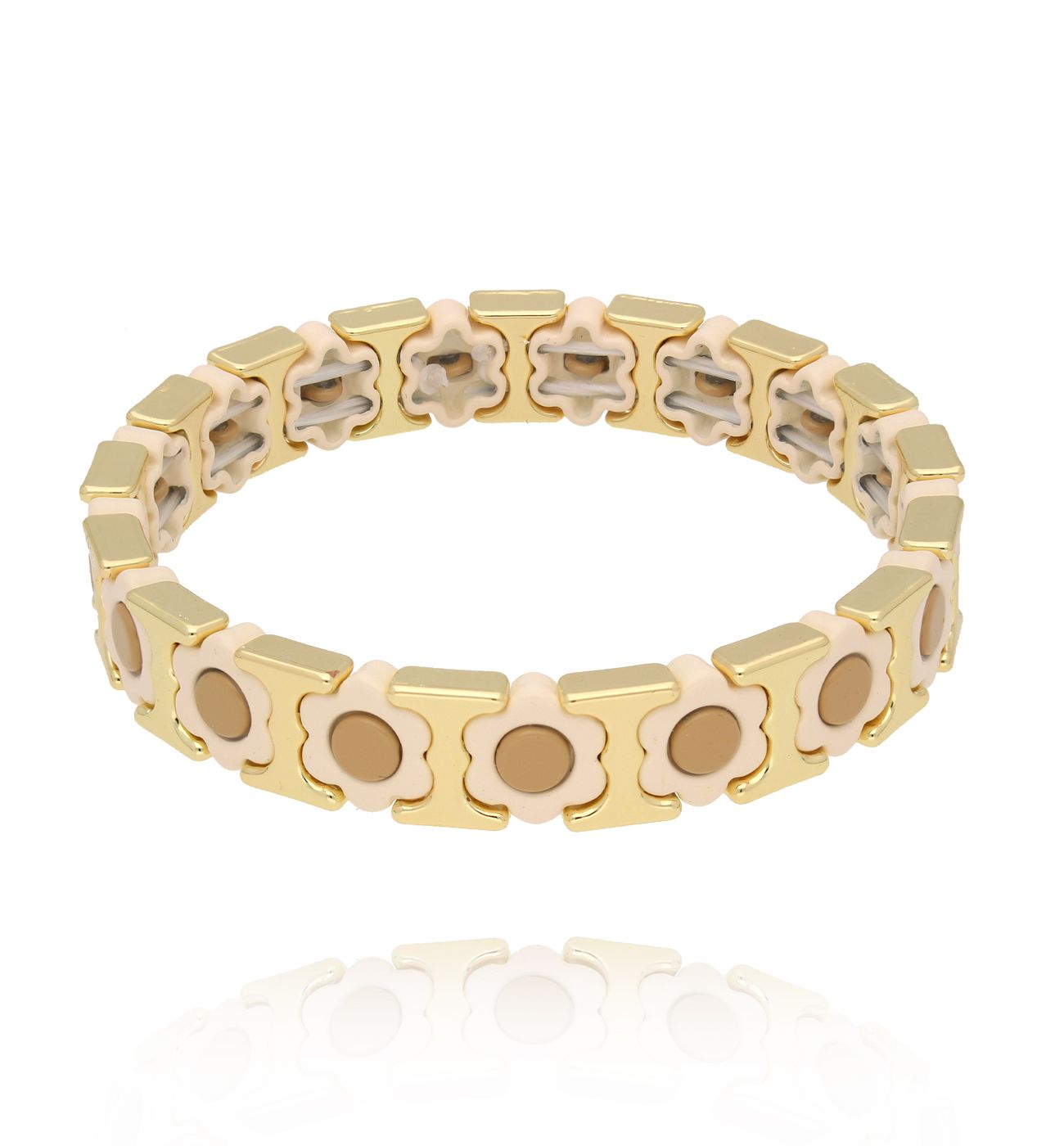 Bransoletka z motywem kwiatków w beżu i złocie BCR0012