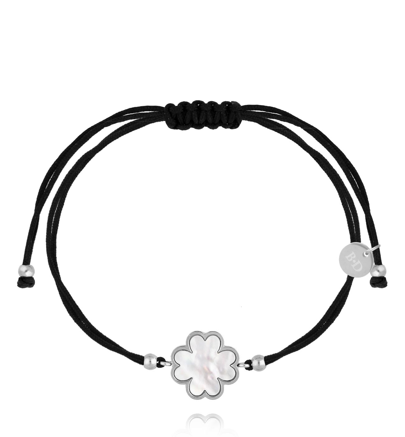 Bransoletka z czarnym sznurkiem i perłową koniczynką BGL1050