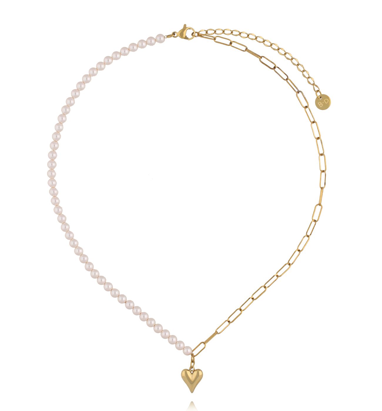 Naszyjnik z pereł z zawieszką z sercem i łańcuszkiem - By Dziubeka